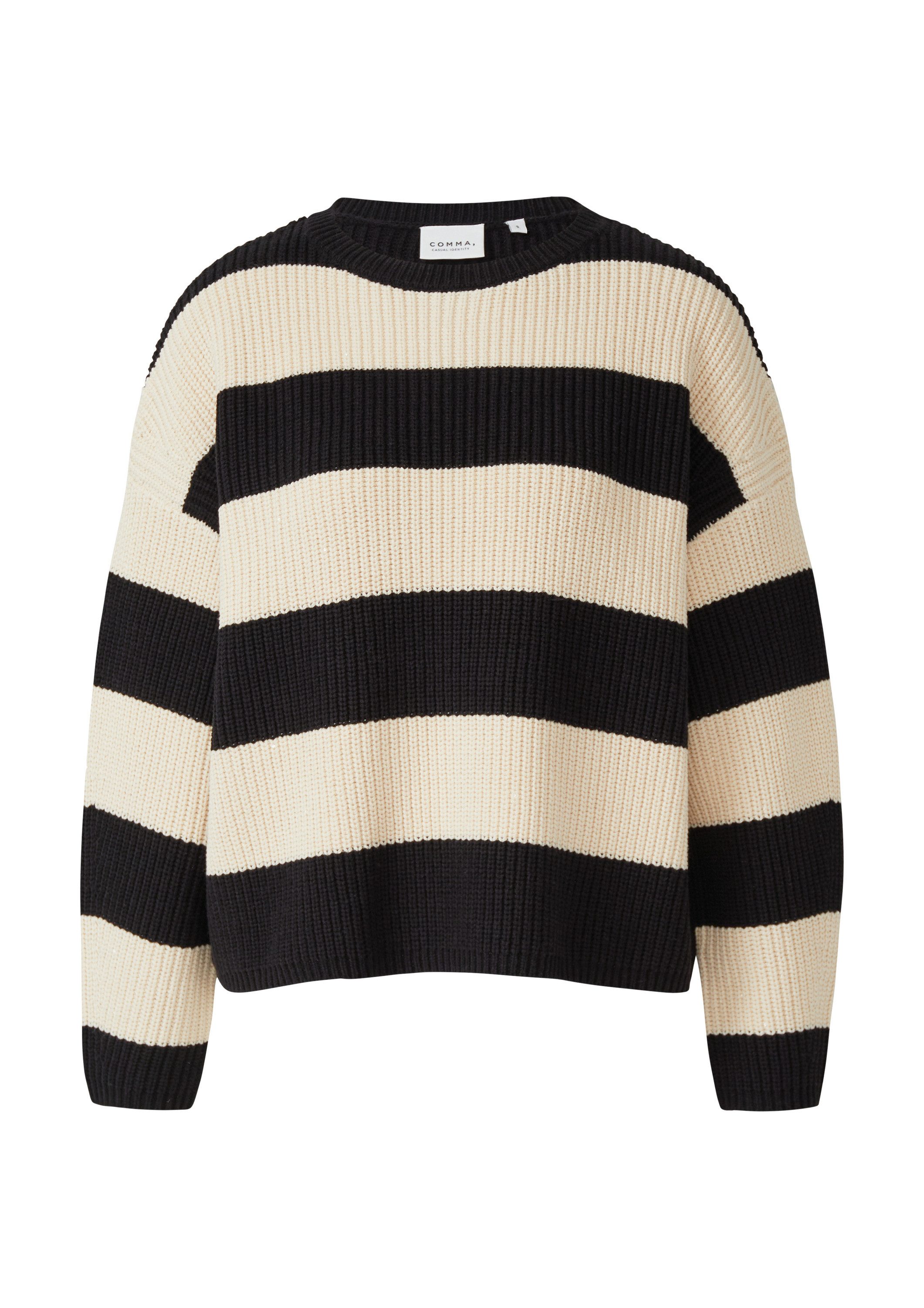 comma Longpullover Strickpullover Ringelpullover aus Grobstrick mit dezente günstig online kaufen