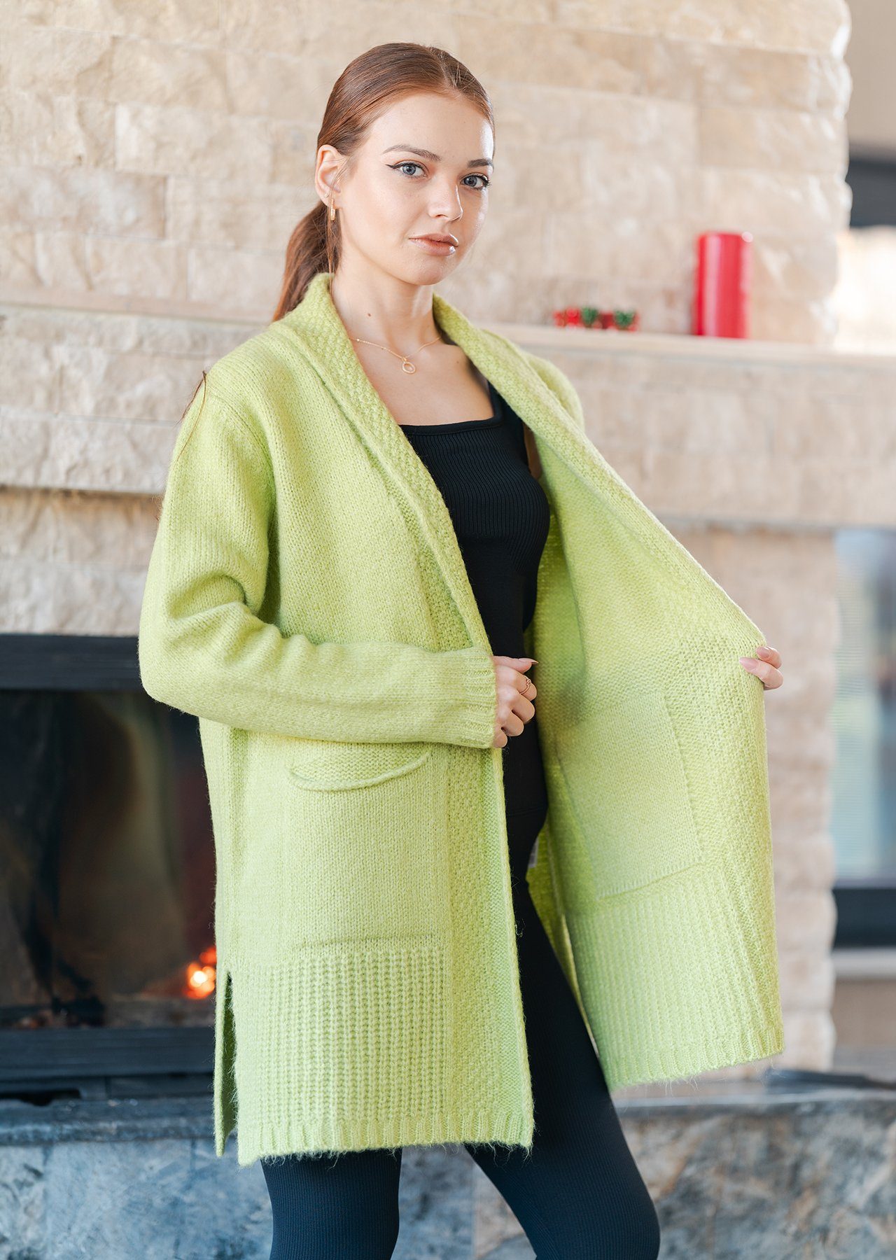 Authentic Klein Strickjacke Lange Strickjacke mit Schalkragen in Unifarben Einheitsgröße
