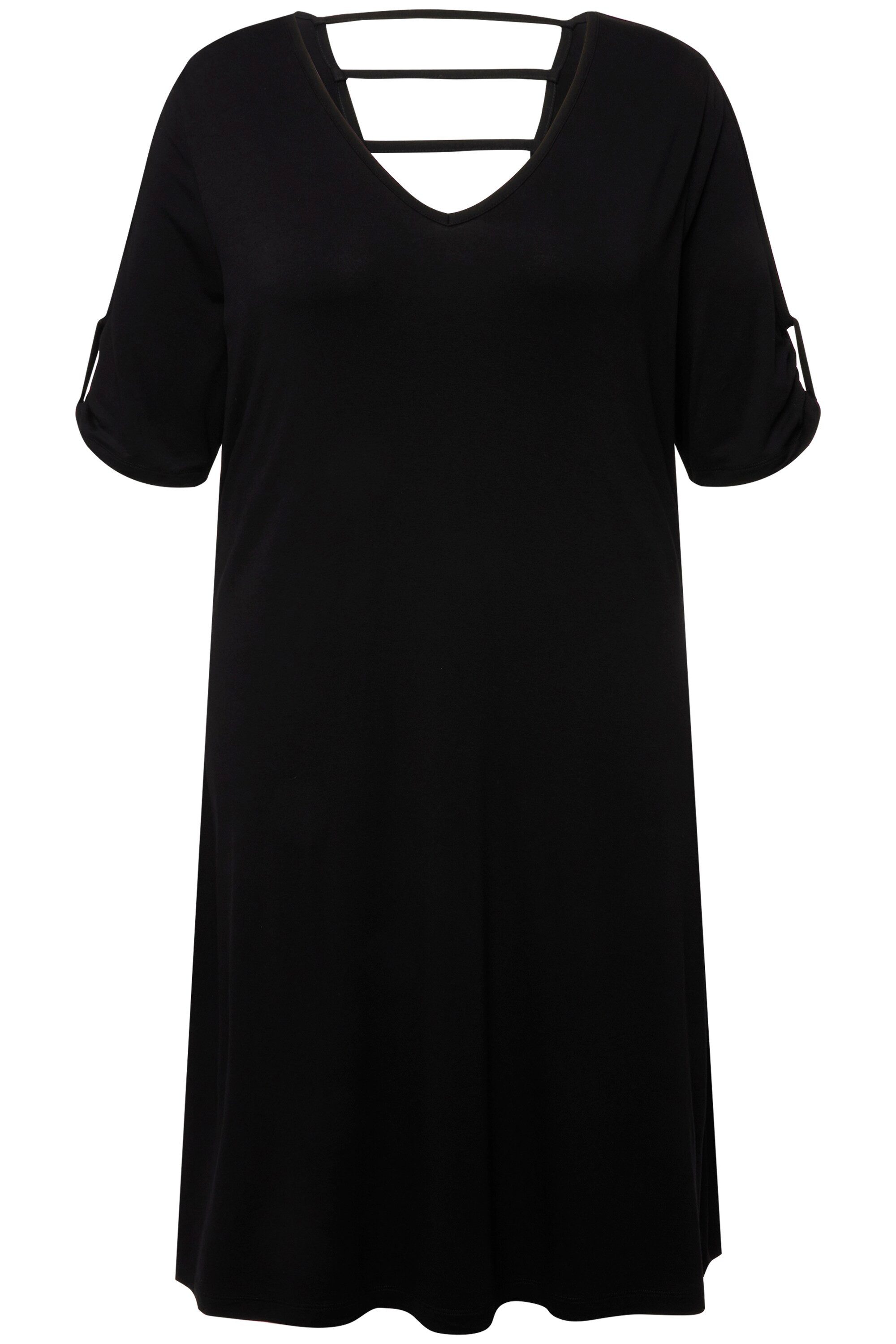 Ulla Popken Midikleid Jersey-Strandkleid V-Ausschnitt Zierbänder günstig online kaufen