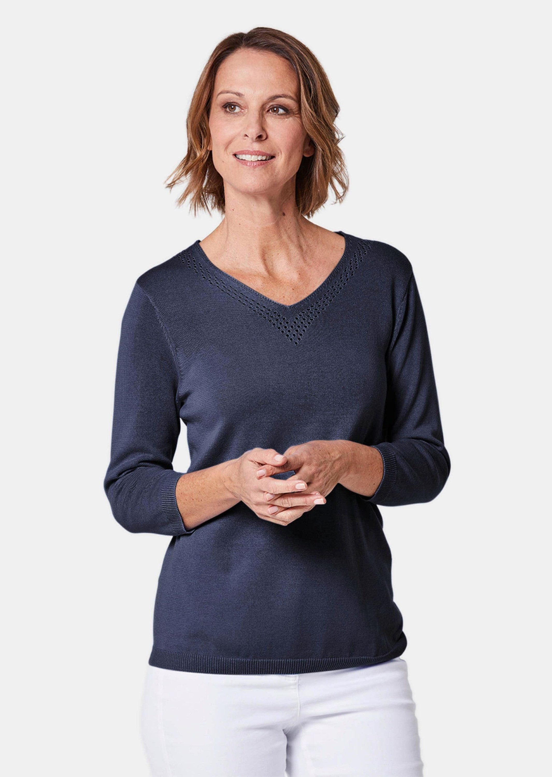 GOLDNER Strickpullover Unkomplizierter Pullover mit V-Ausschnitt günstig online kaufen