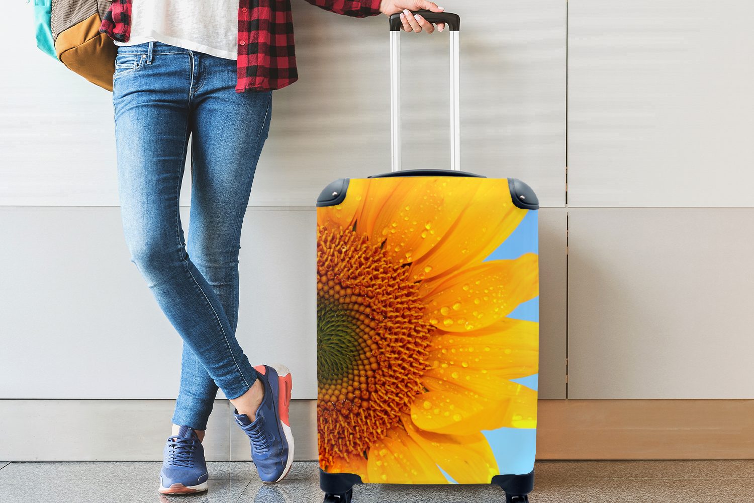 Trolley, Handgepäckkoffer für Handgepäck Sonnenblume, 4 einer Reisekoffer Reisetasche Rollen, Ferien, mit Nahaufnahme rollen, MuchoWow