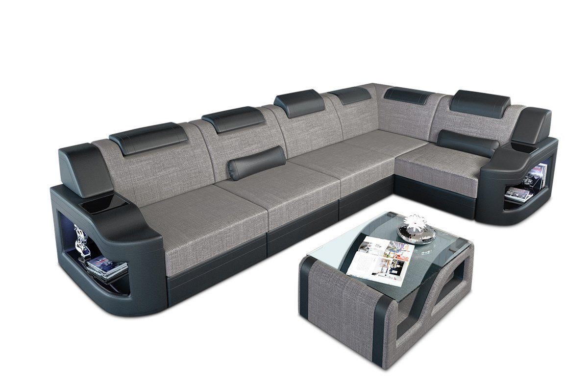 Dreams macchiato-schwarz Padua Sofa Polster Stoffsofa, Bettfunktion Couch Strukturstoff Design Sofa L Ecksofa wahlweise H Stoff mit Form