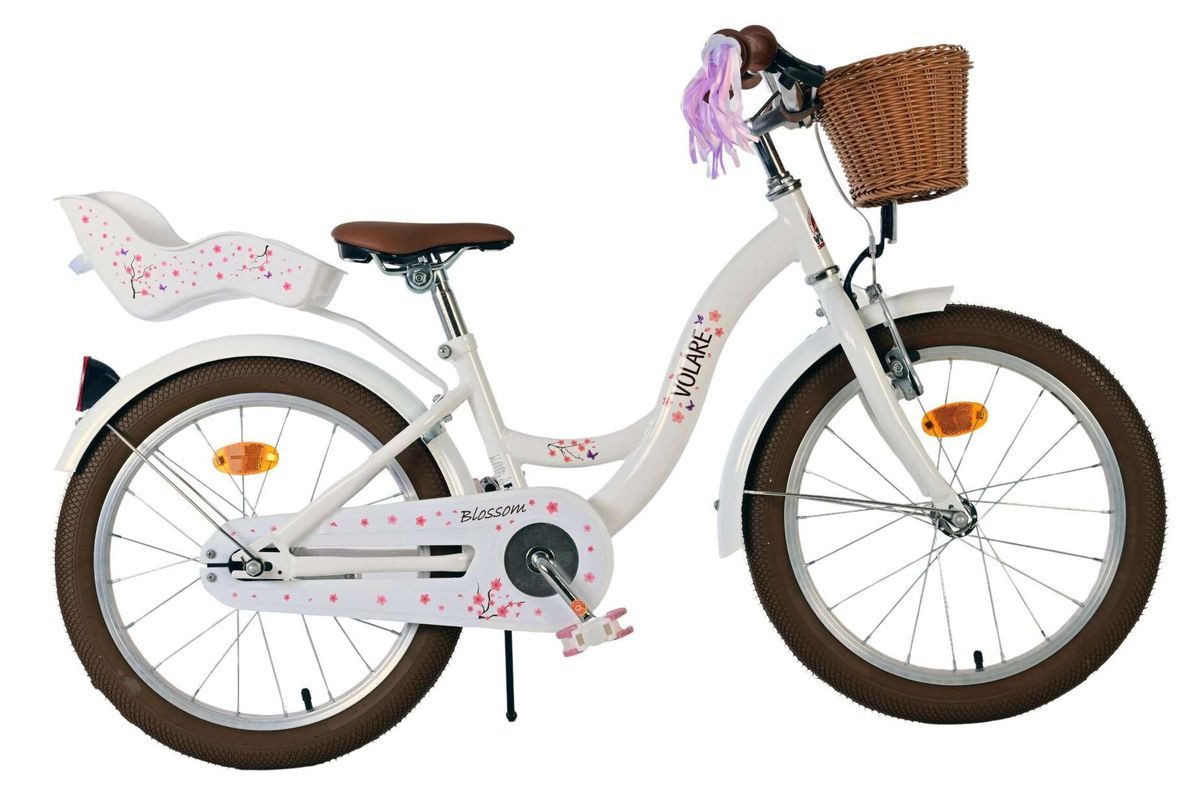 Volare Kinderfahrrad 18 Zoll Kinder Mädchen Fahrrad Mädchenfahrrad Rad Bike Blossom 51834, 1 Gang, Korb, Seitenständer, Puppensitz, Kettenschutz, Schutzbleche, Rücktritt