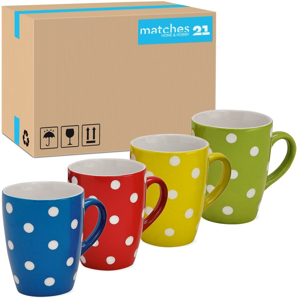 matches21 HOME & HOBBY Tasse Kaffeetassen 36er Set einfarbig gepunktet Punkte Design, 36-tlg., Keramik, Tee Kaffee-Becher klassisch blau rot gelb grün 250 ml
