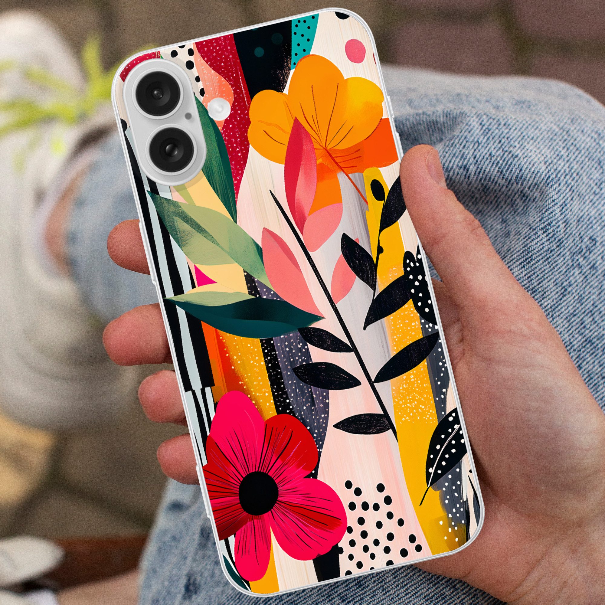 MuchoWow Handyhülle für Apple iPhone 16 Plus Blumen - Blätter - Abstrakt - Farbenfroh, Smartphone-Bumper, Print, Handy Schutzhülle Dünn