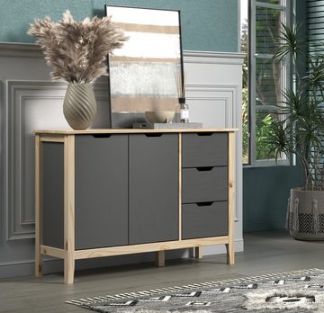 INTER-FURN Kommode Latera (Sideboard 2-türig mit 3 Schubladen, 110 x 79 cm), Massivholz, lackiert