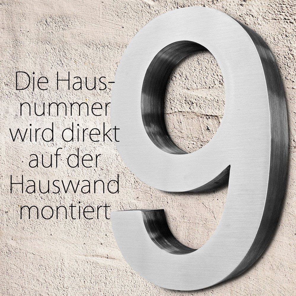 V2Aox Hausnummer Edelstahl Hausnummer 20 cm Hausnummernschild Hausnummer 9 Schild 3D