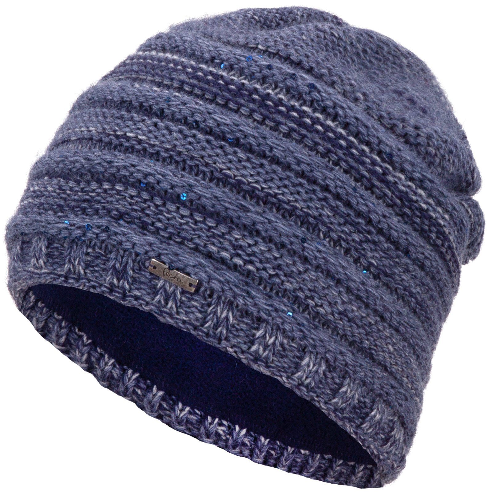 Faera Strickmütze Wintermütze Damen Haube Damenmütze Strickmütze Mütze jeansblau gefüttert Beanie