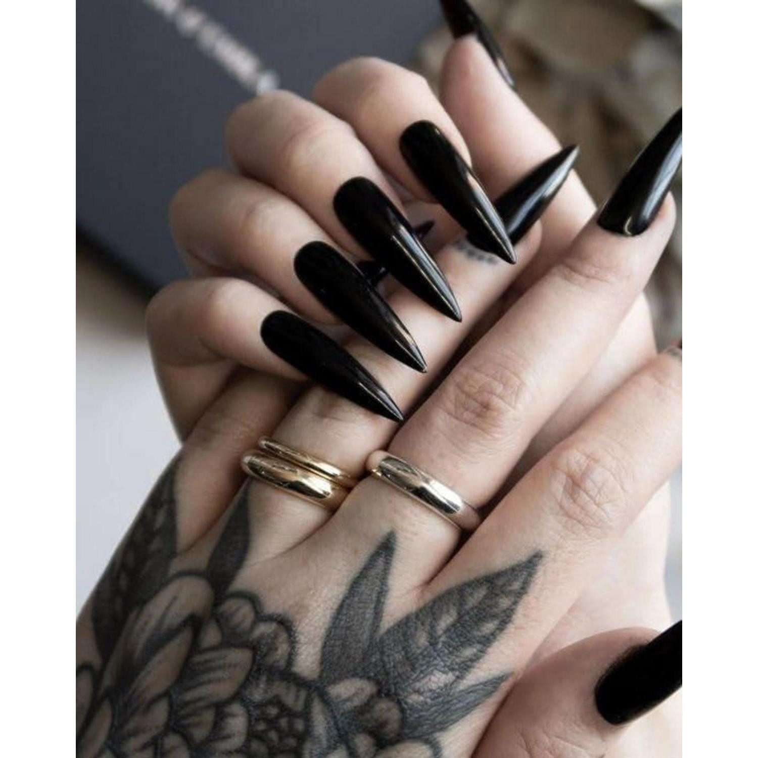 LuxusKollektion Kunstfingernägel Künstliche Fingernägel Stiletto Black Halloween Nagelkleber AH1
