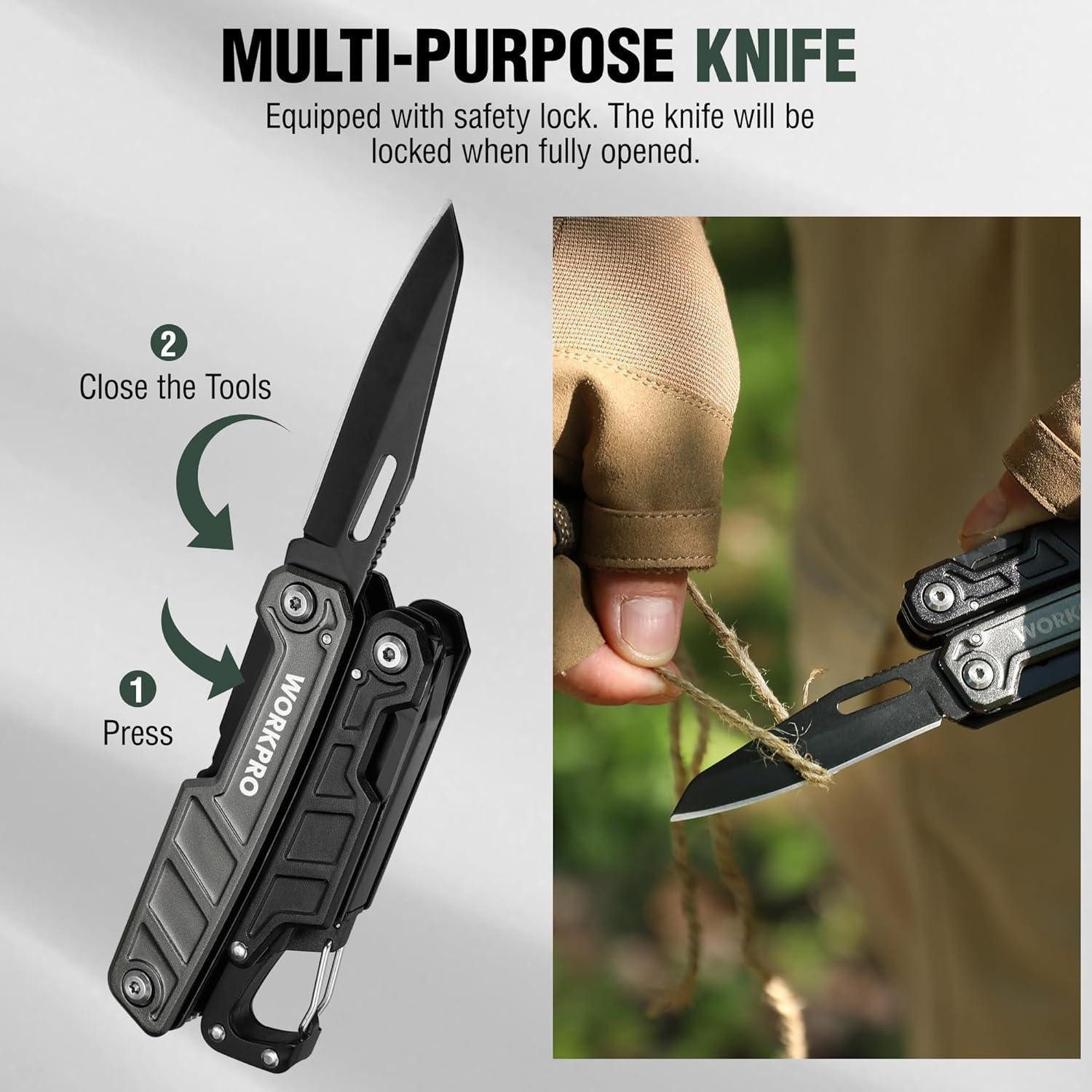 LuxusKollektion Multitool Multifunktionszange 11-in-1 Faltbar Edelstahl Karabiner Spitzzange