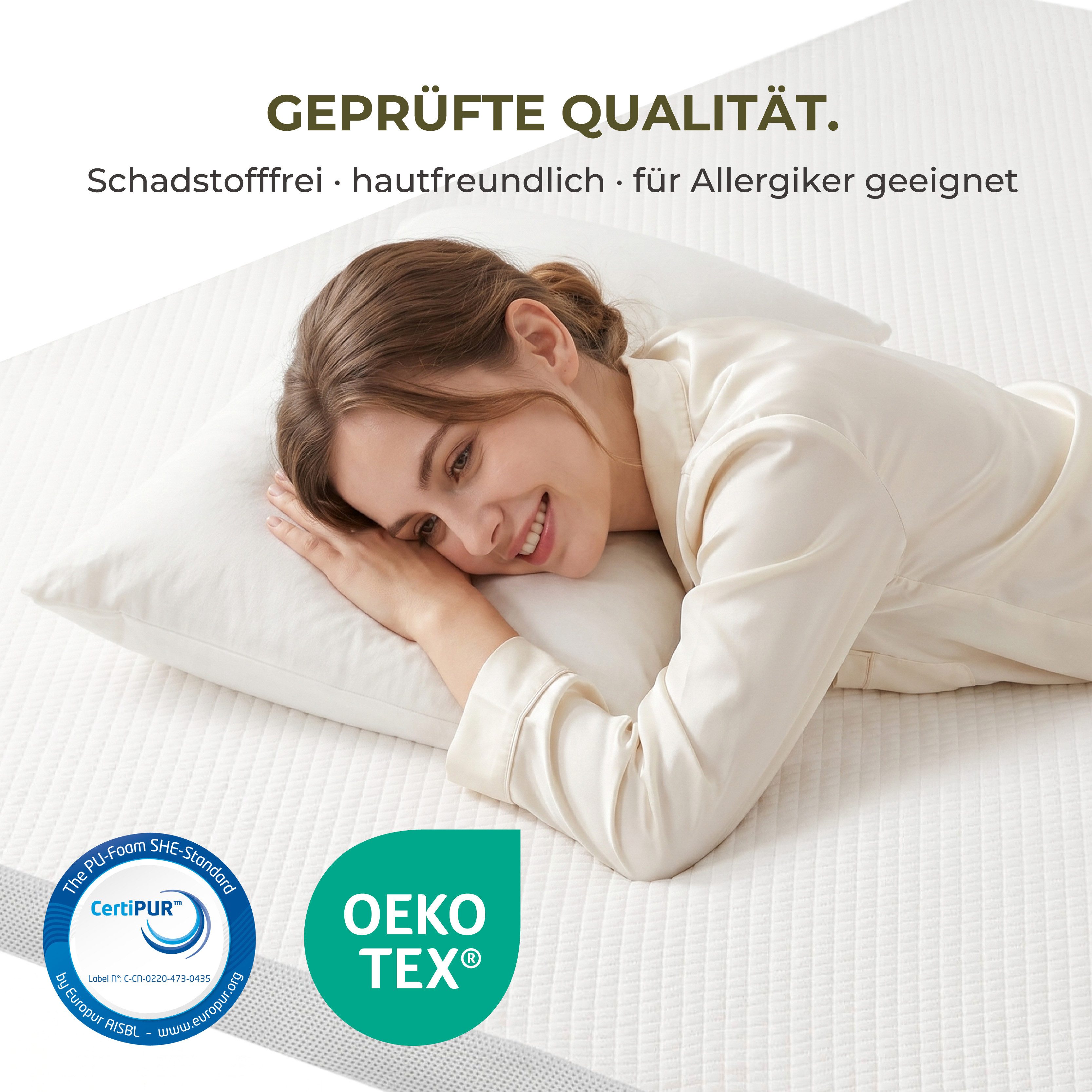 emerspring, Topper Matratzentopper H2 Visco & Kaltschaum Matratzenauflage Druckentlastung, 5 cm hoch, 5 cm Visco Topper H2 – Hypoallergen Druckentlastend Atmungsaktiv