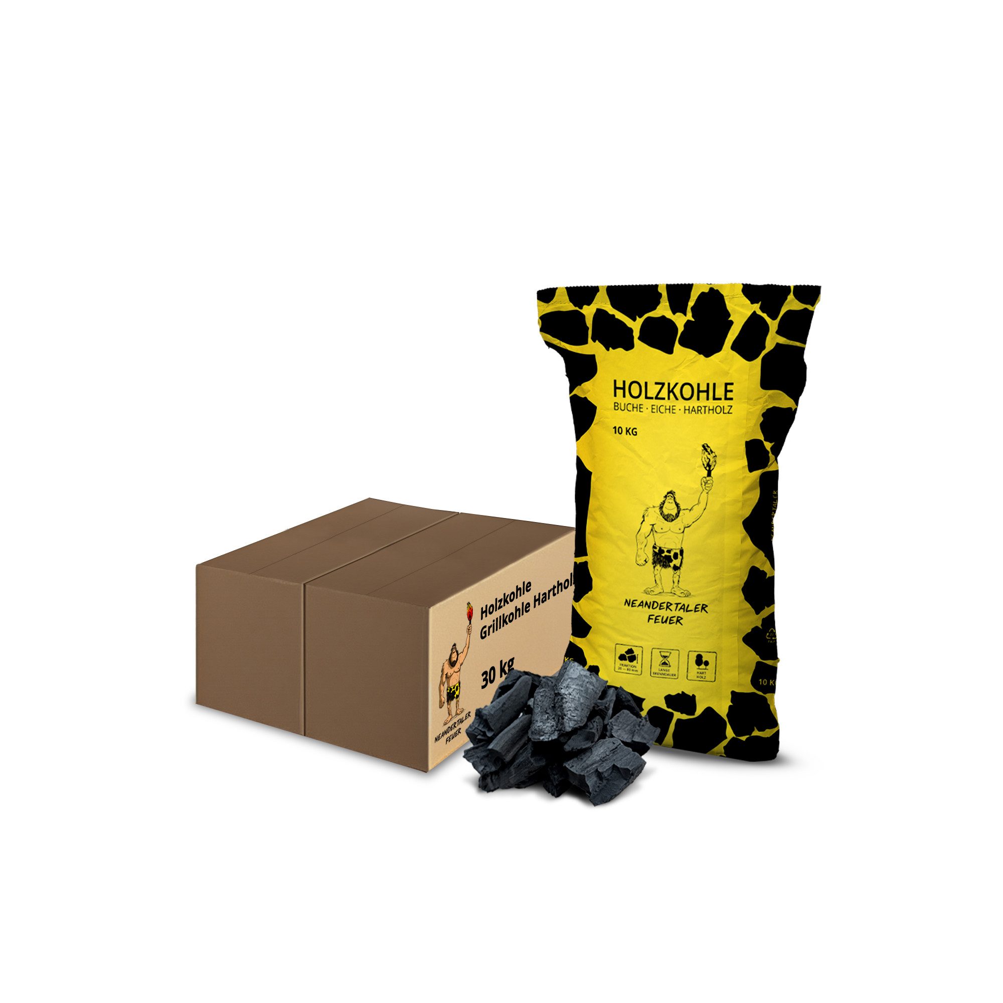 Neandertaler Feuer Holzkohle Grillkohle Kohle für Grill BBQ Smoker Charcoal Grillholzkohle Buche, 60 kg