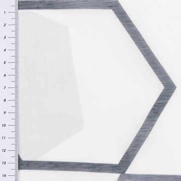 SCHÖNER LEBEN. Stoff Gardinenstoff Batist-Optik transparent Hexagon weiß grau 148cm Breite, made in Germany