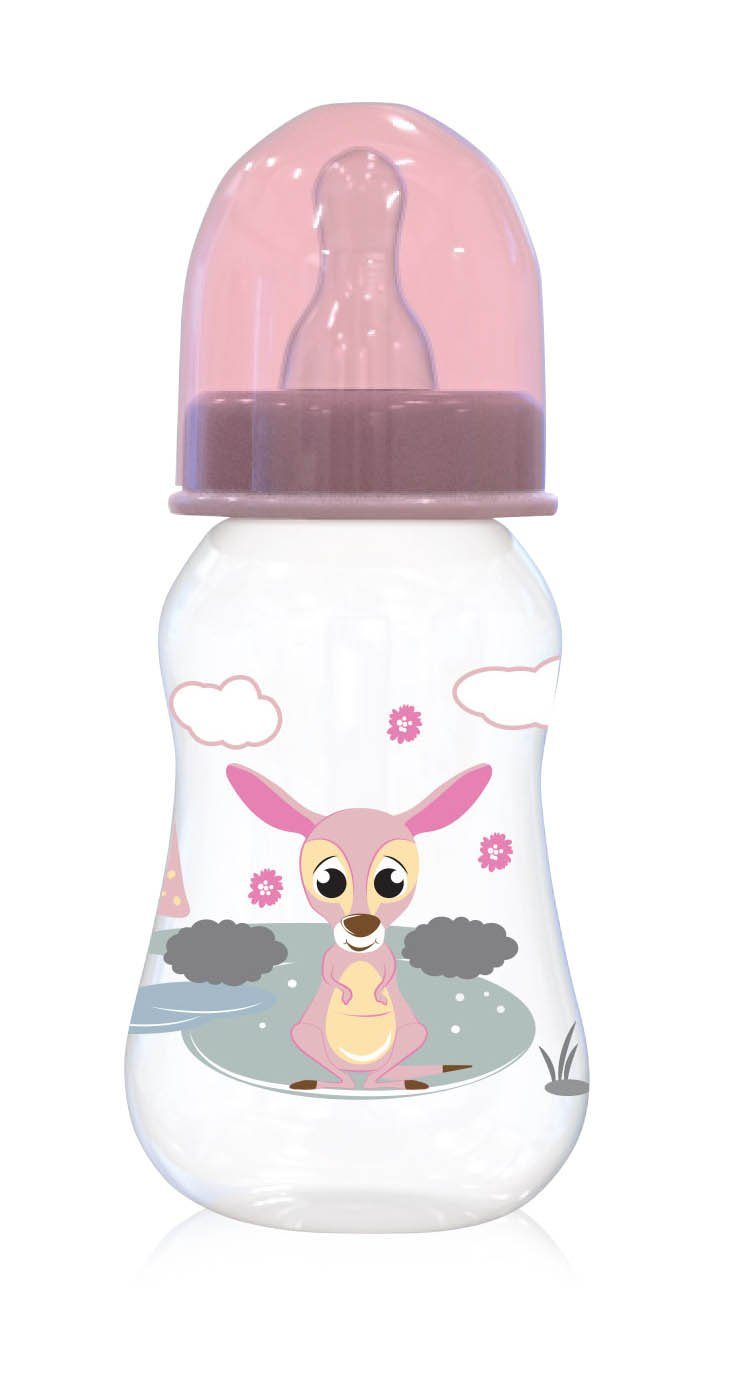 Baby Care Babyflasche Babyflasche Easy Grip 125 ml, Silikonsauger Größe 0+, Deckel, ab Geburt rosa