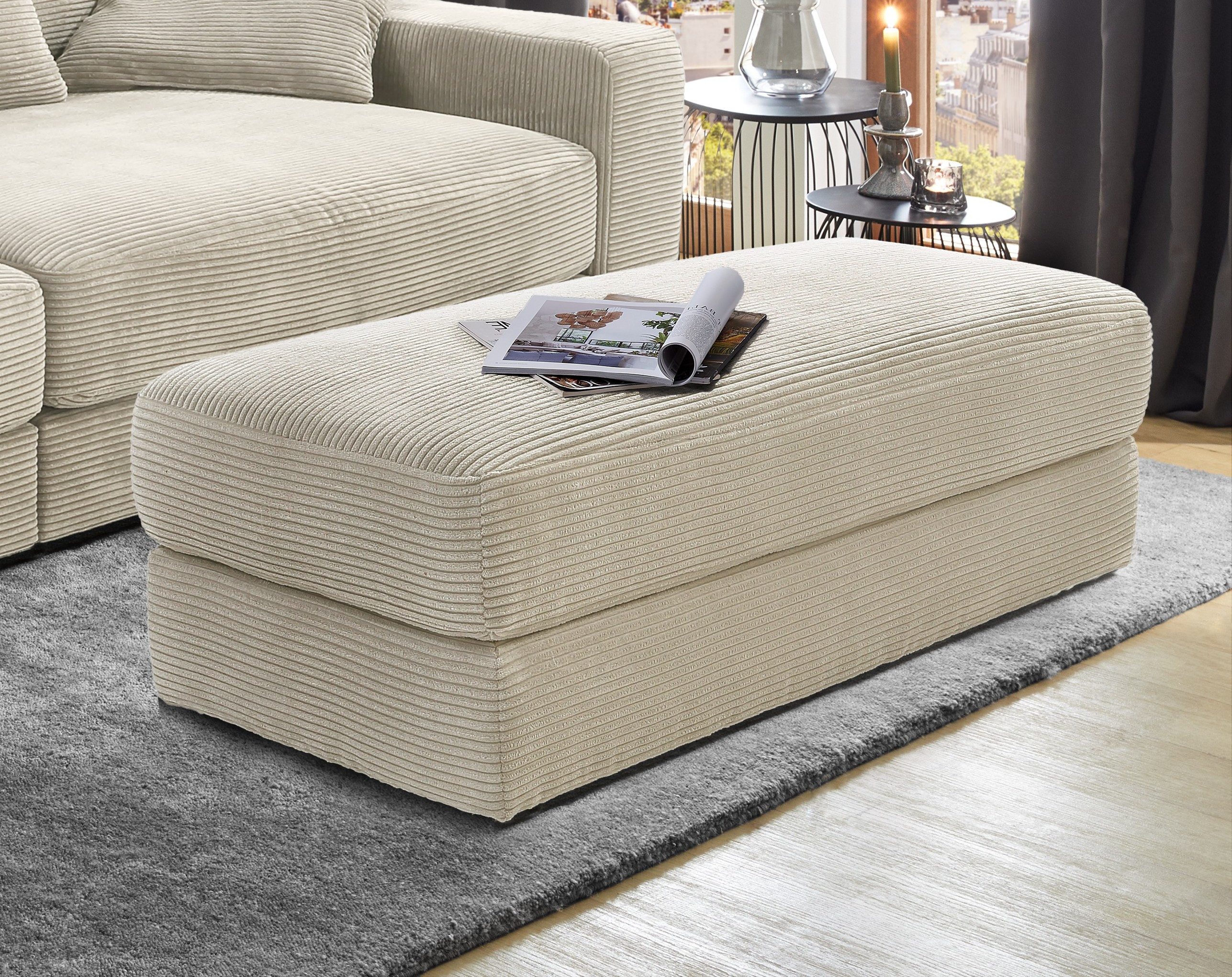 luma-home Polsterhocker 15257 (B124/T60/H40 cm, Bonellfederkern-Polsterung), Sitzbank Designerhocker, robuster Cord-Bezug Beige Grau – Bild 2 von 5