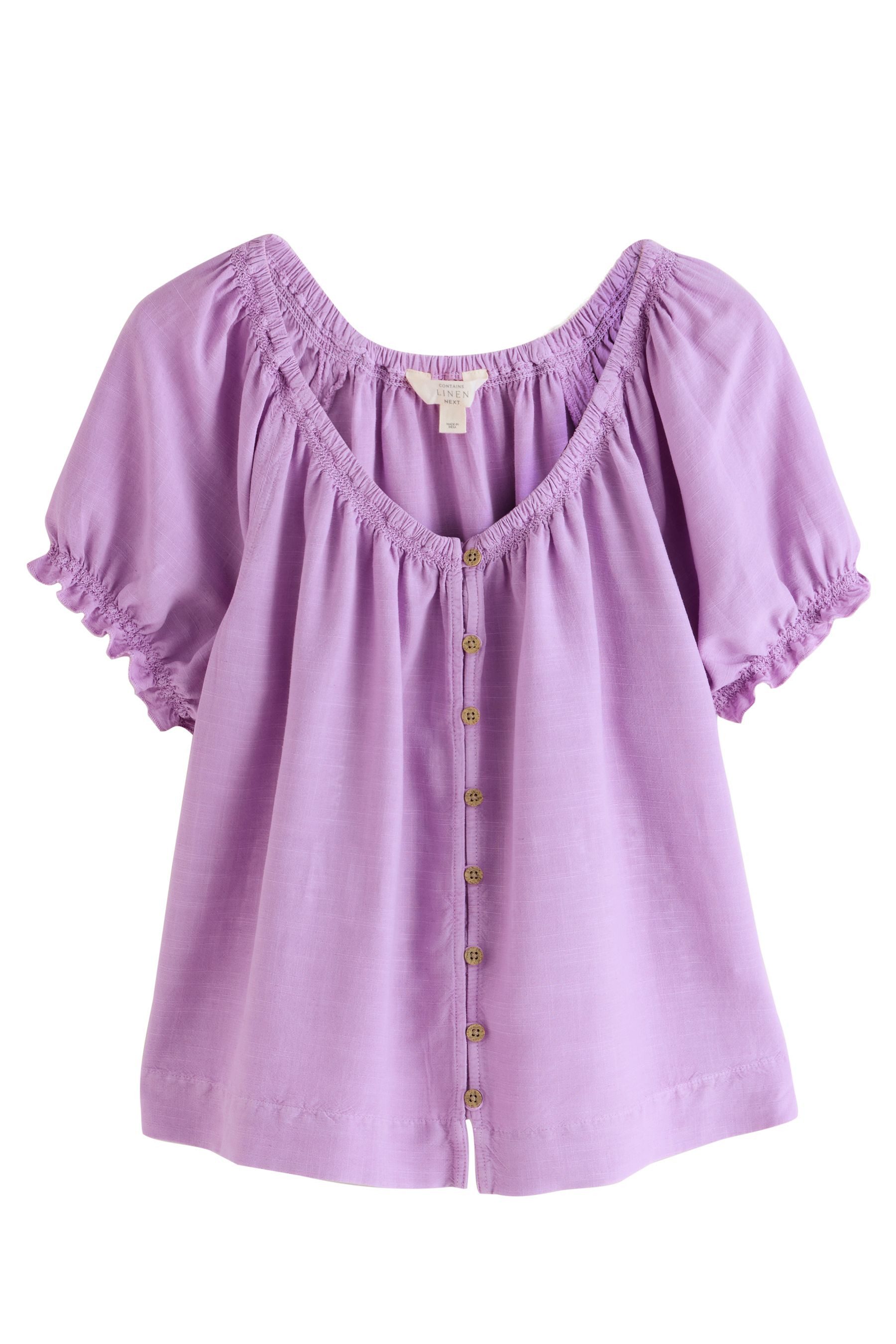 Next Carmenbluse Bardot-Oberteil mit Puffärmeln und Leinenanteil (1-tlg)