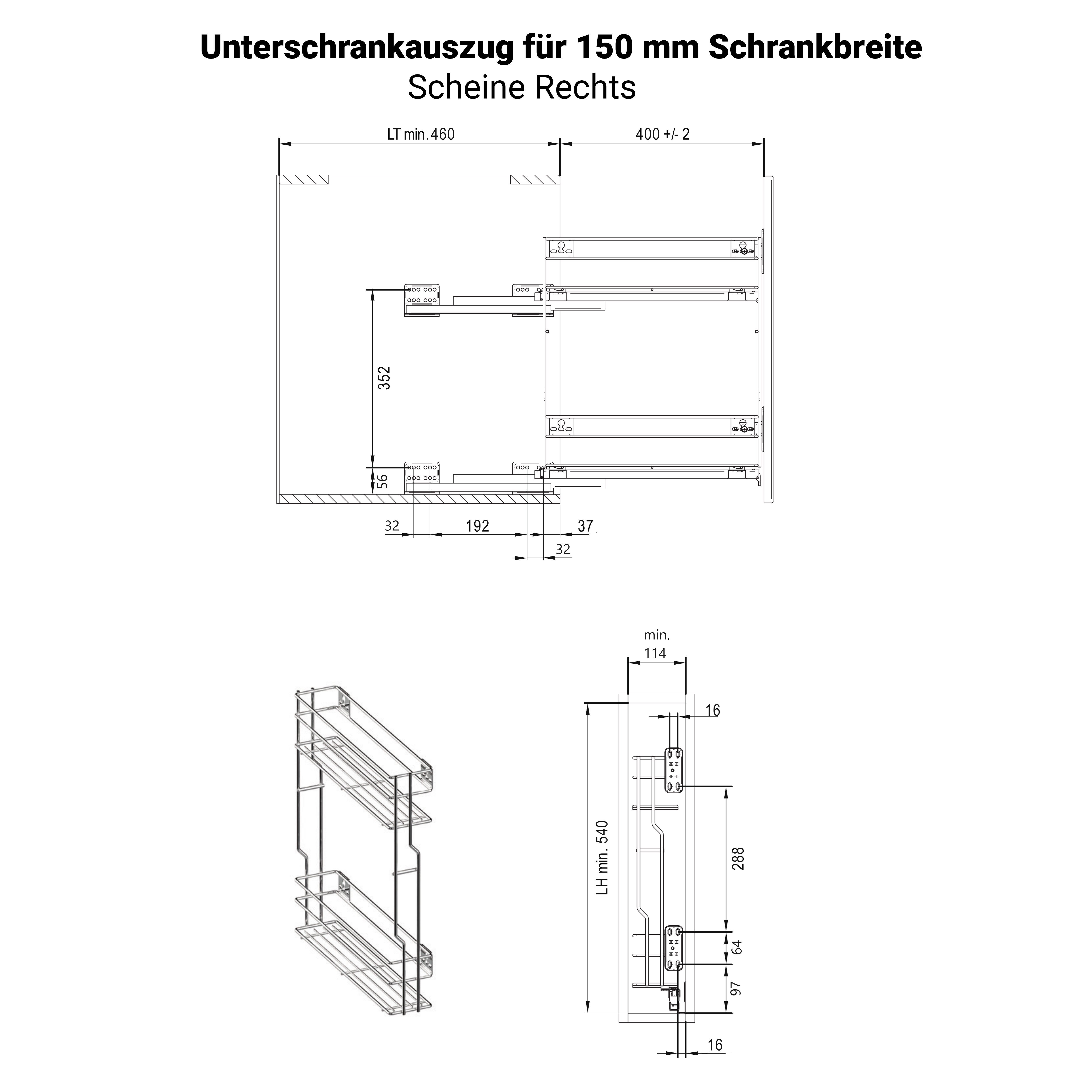 150/200/250mm Küchenauszug Schrankauszug Softclose Unterschrankauszug Prima-Online Auszugsunterschrank
