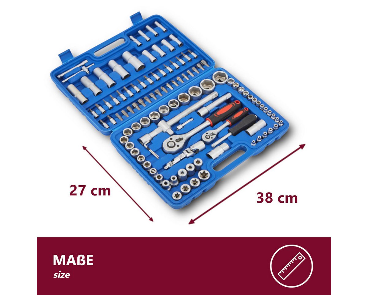 Thumbnail - HOOZ Werkzeugset Steckschlüsselset– 2 Ratschen 1/4"+1/2", Bitsatz, Zündkerzenschlüssel, (Set, 108-St., mit Werkzeugkoffe...
