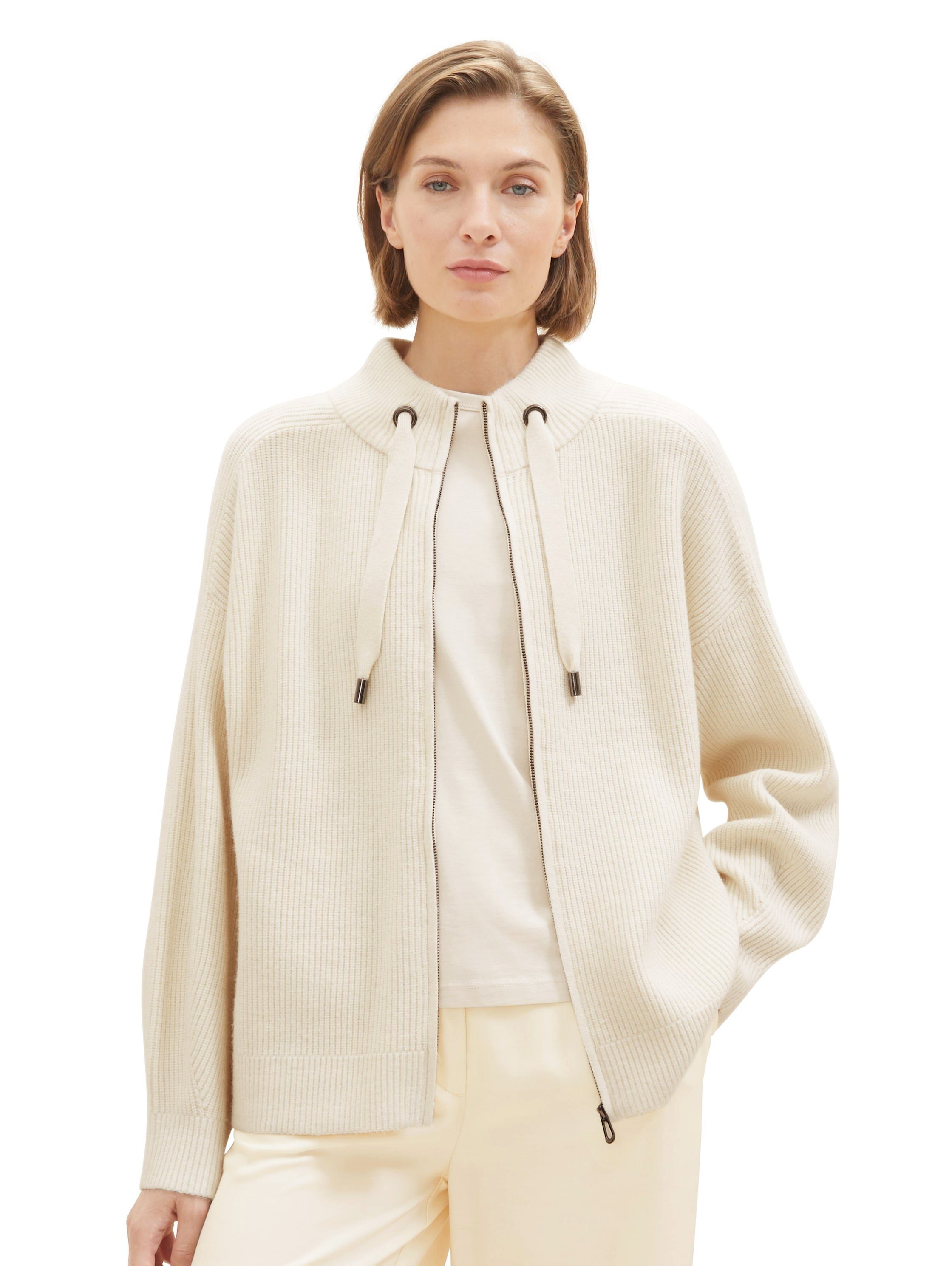 TAILOR mit Beige TOM Solid Strickjacke Rollkragen Soft