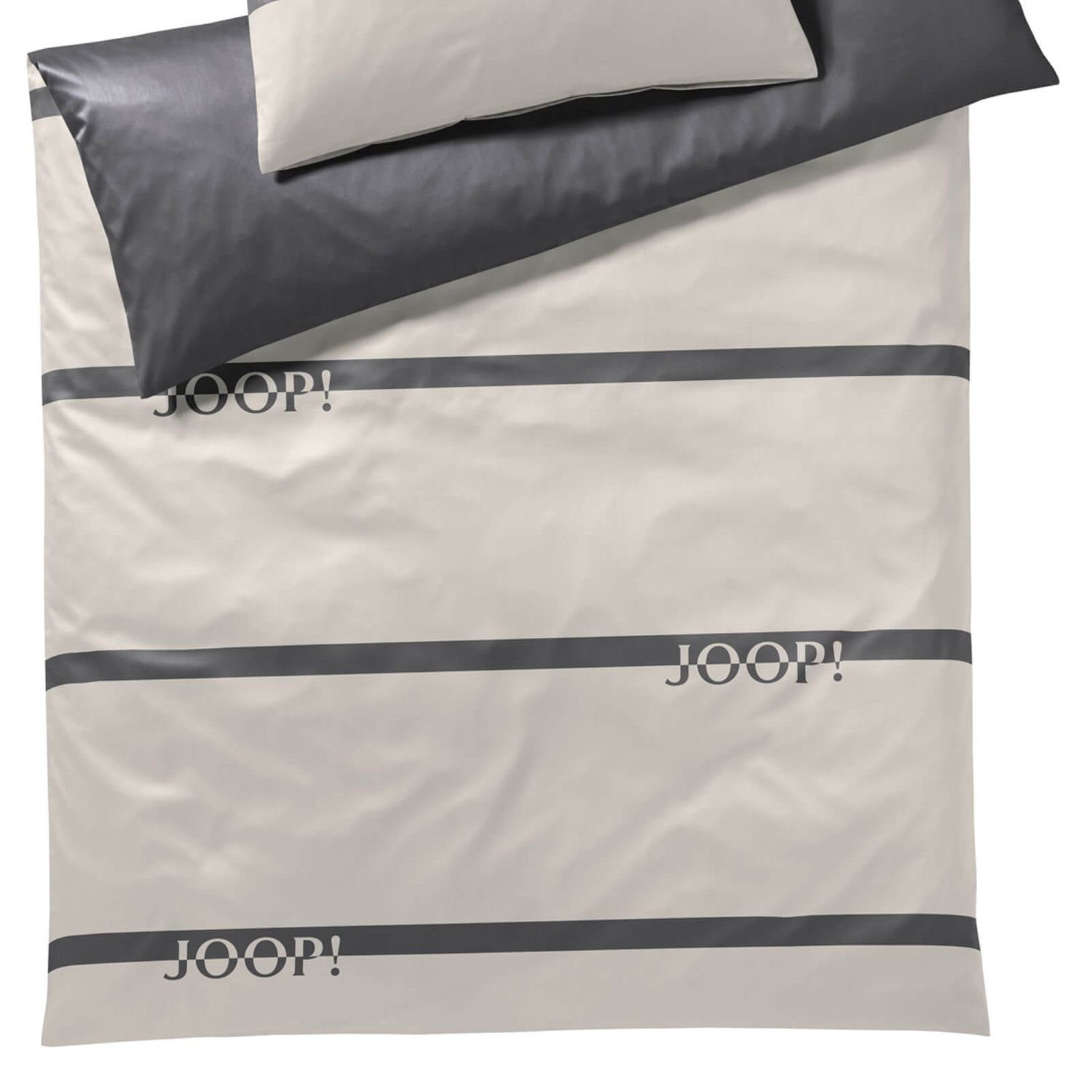 JOOP! Bettwäsche Logo Stripes 4101 9 Stone, Mako-Satin, 2 teilig, Logo, Schriftzug, Streifen