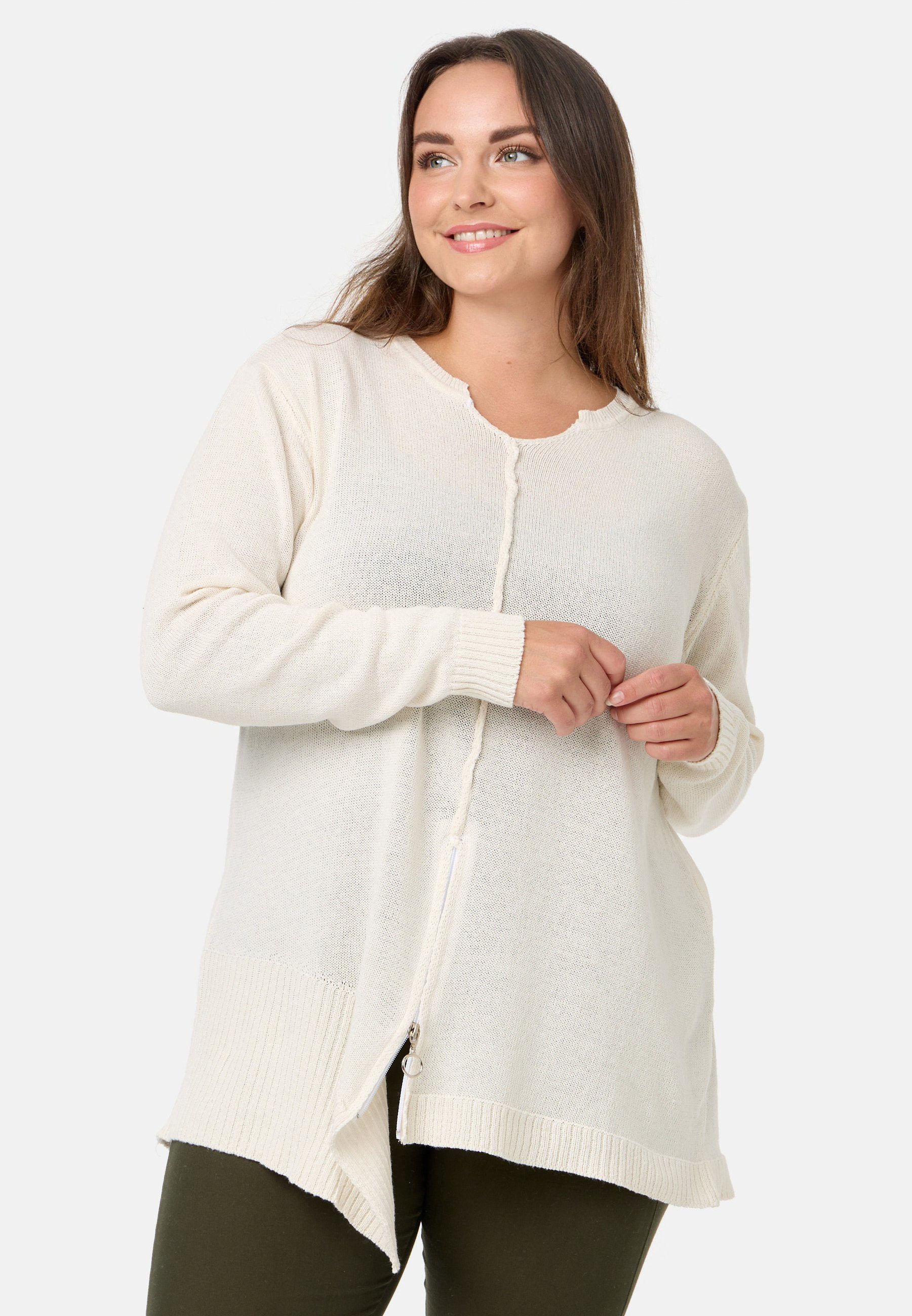 Kekoo Stricktunika Strickshirt in A-Linie aus 100% Baumwolle mit asymmetrischem Saum