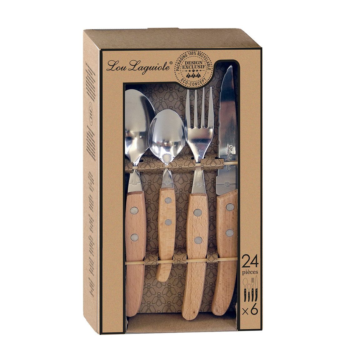 Lou Laguiole Besteck-Set CANOPÉE (24-tlg), 13/0 18/0, Edelstahl 18/0, hochglanzpoliert, Holz.