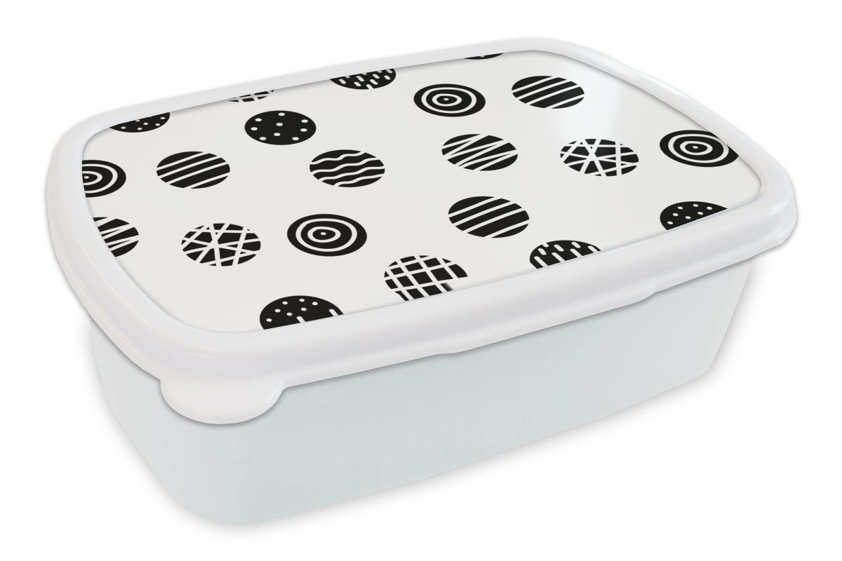 MuchoWow Lunchbox Muster - Punkte - Schwarz und Weiß, Kunststoff, (2-tlg), Brotbox für Kinder und Erwachsene, Brotdose, für Jungs und Mädchen