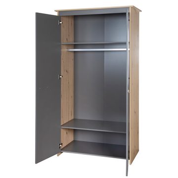 roba® Kinderkleiderschrank Anna 2-türig - aus Holz - in Anthrazit mit Dekor Kent Eiche schmaler Kleiderschrank in zweifarbigen Design - moderne Optik