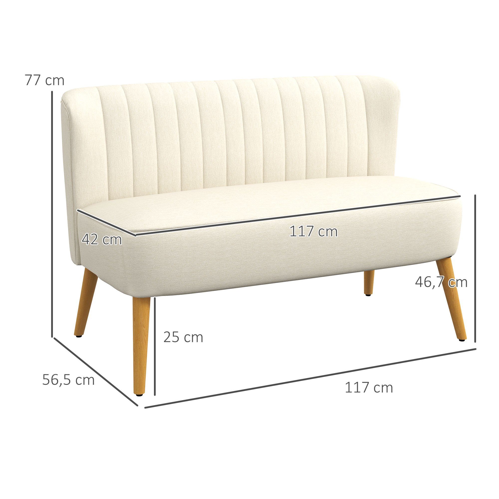 HOMCOM 2-Sitzer Sofa Loveseat mit Leinen-Optik für Schlafzimmer 117x56,5x77cm, Polstersofa 1 Teile, für Wohnzimmer, Cremeweiß
