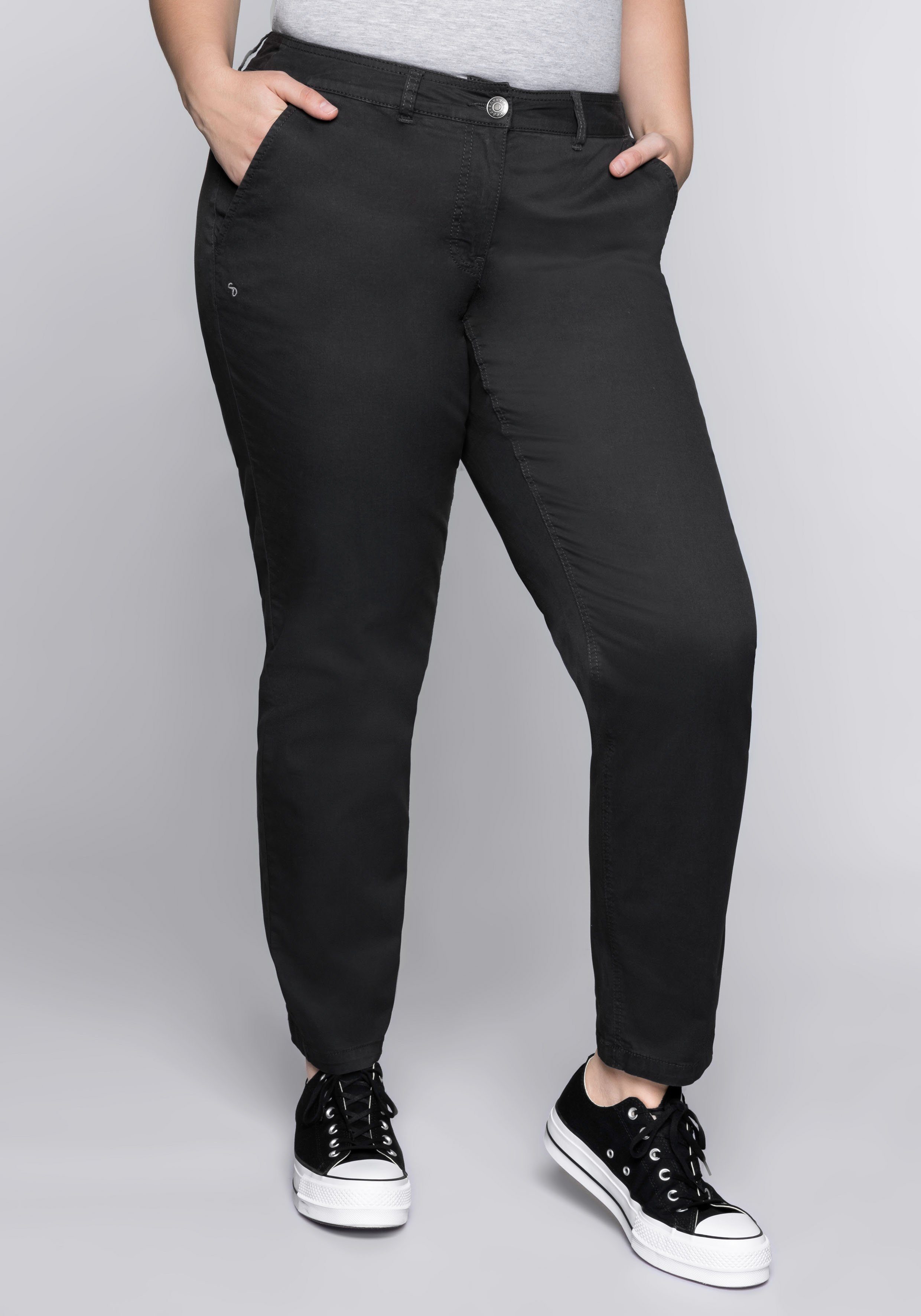 sheego Hose 7//8 Damen-Stoffhose Große Größen Sommerhose Rot Slim Fit Mid Rise
