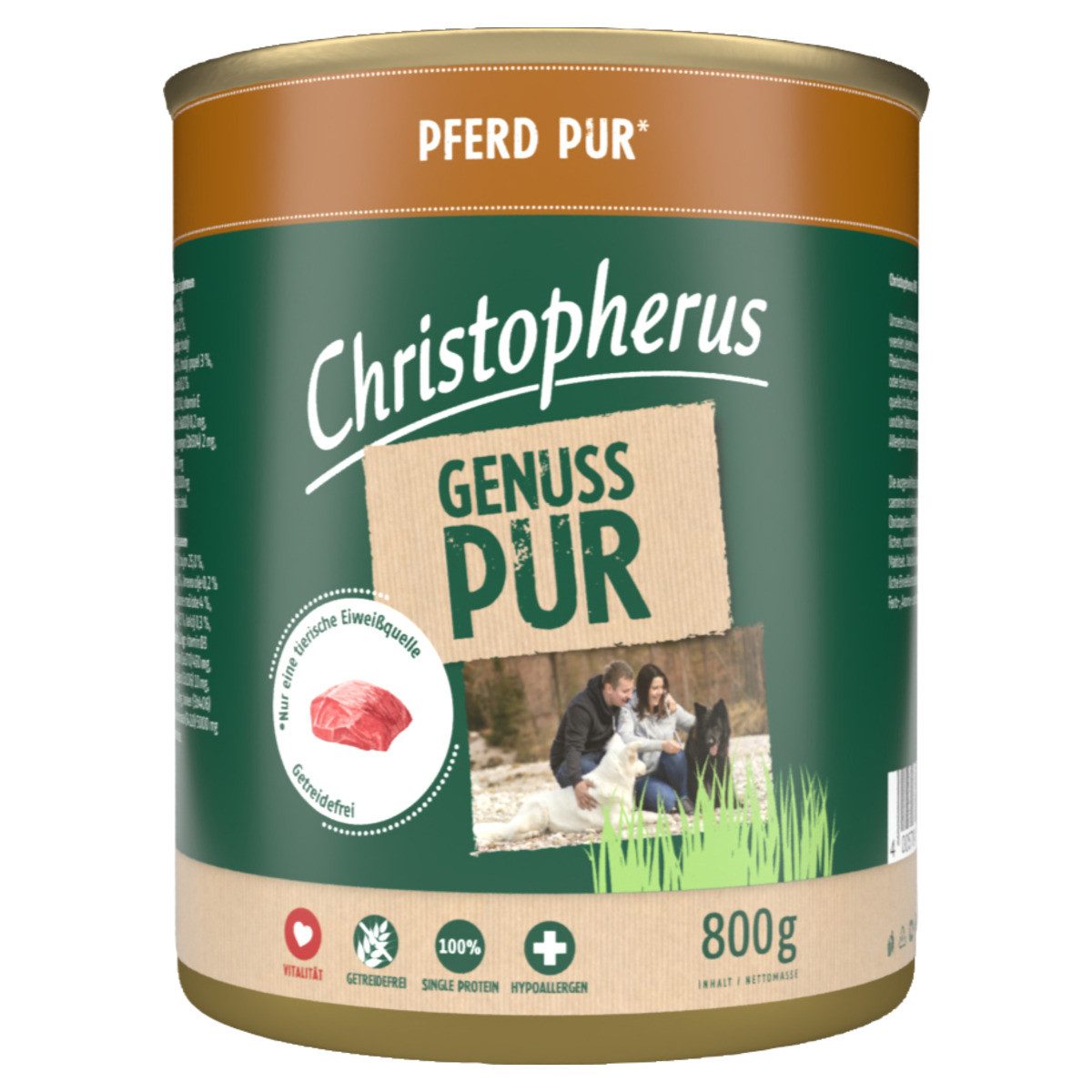 Christopherus Pur Pferd 800 g - 6 Stück, Nassfutter für: Hund