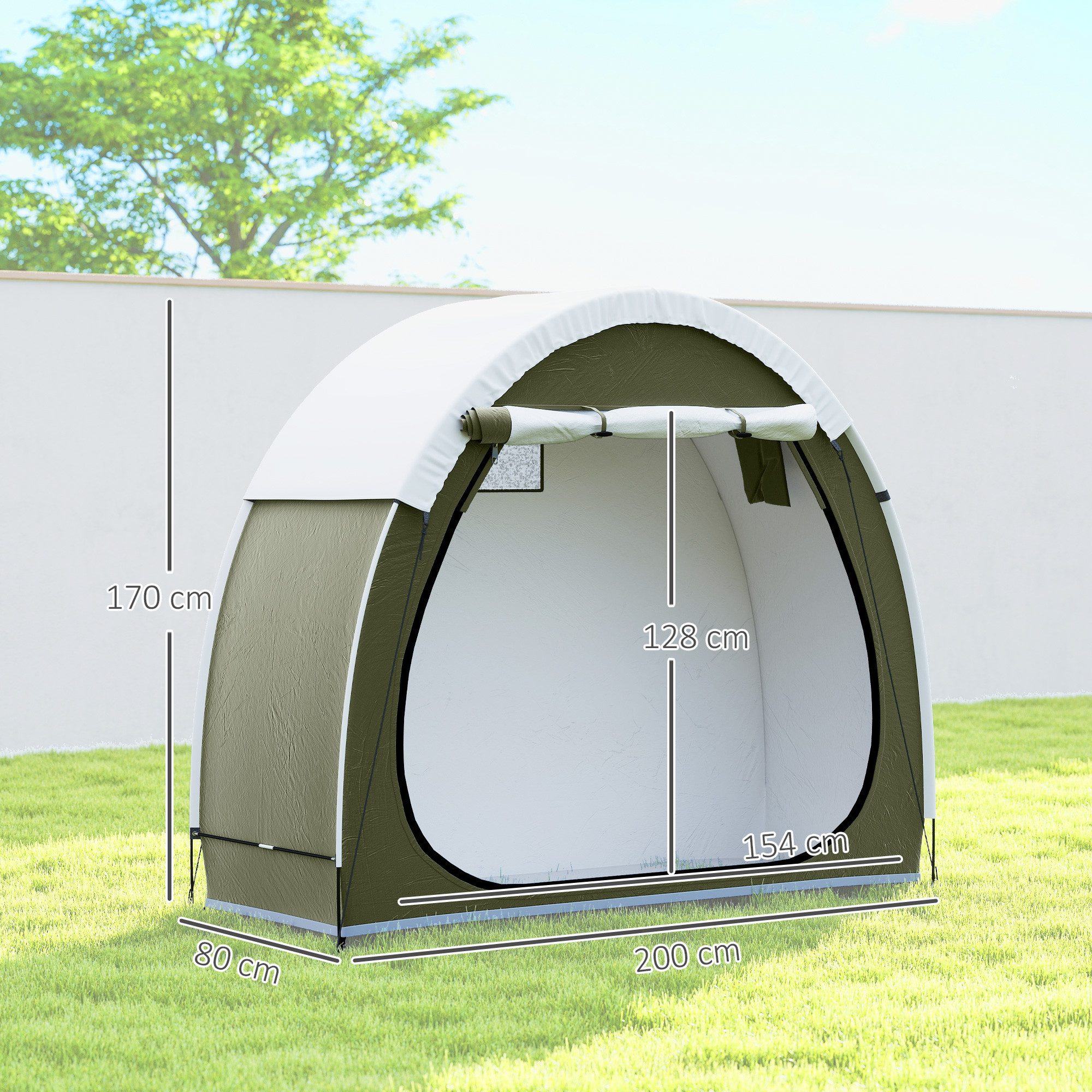 Outsunny Gerätezelt mit Belüftung, Reißverschlusstür, Personen: 2 (Fahhrradgarage, 1 tlg., Fahrradzelt), für Fahrräder, Motorräder 200 x 80 x 170 cm