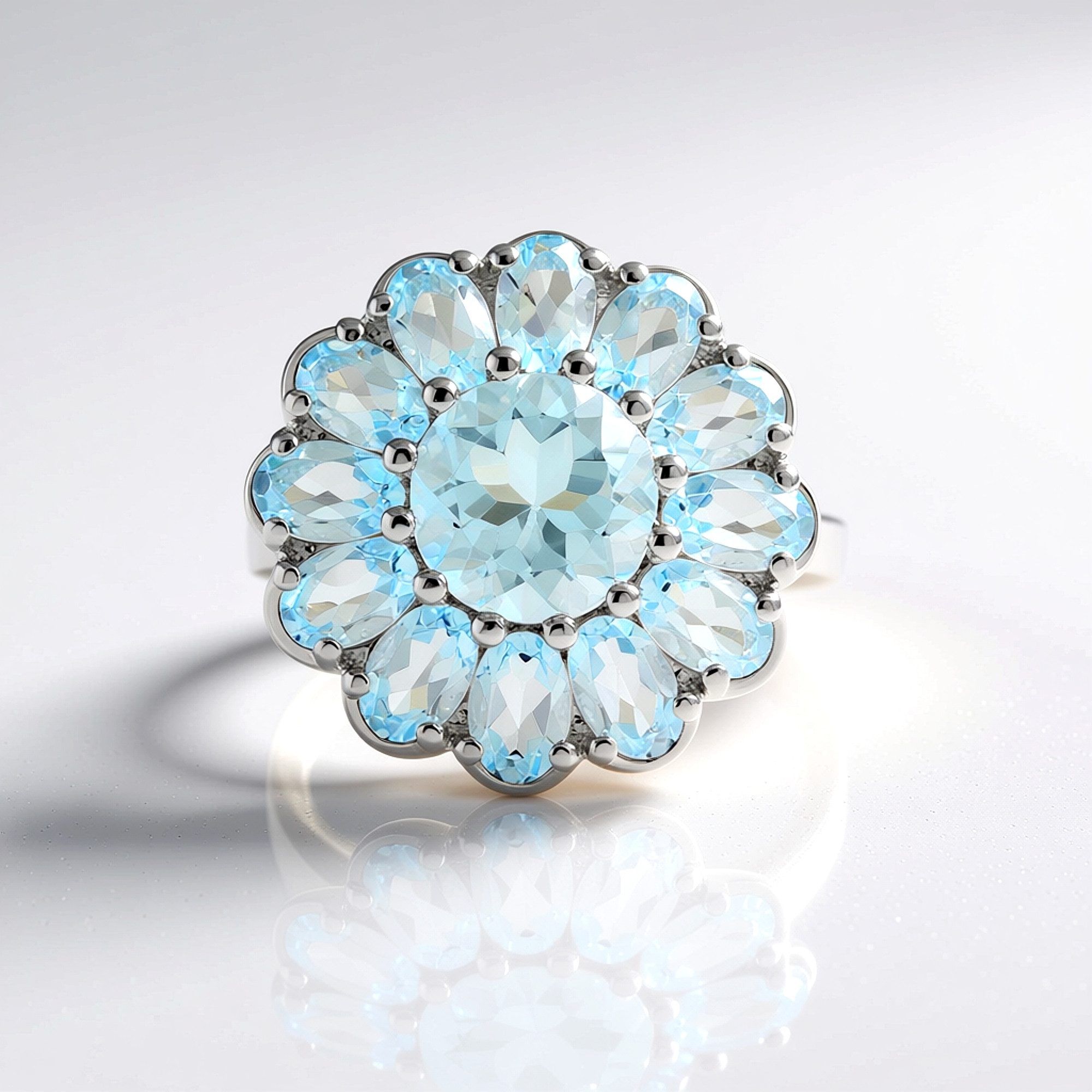 Cavill Silberring Cavill Himmelblauer Topasring 9,03 ct in Sterlingsilber, floral (1-tlg)
