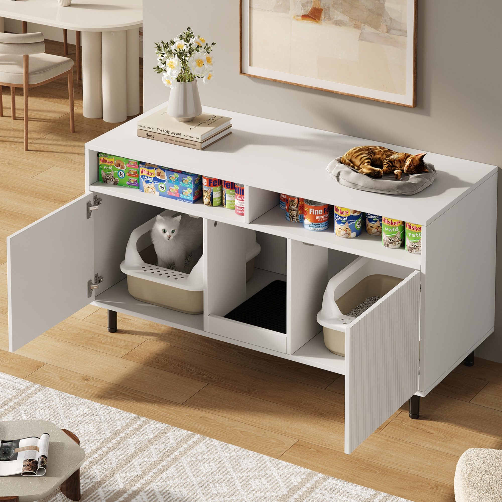 BlingBin Tierhaus Katzenkloschrank Katzenstreuwanne-Schrank mit Sandauffangmatte, Haustier-Schrank mit Ablage, Haustier-Sideboard, Ohne Katzenstreuwanne