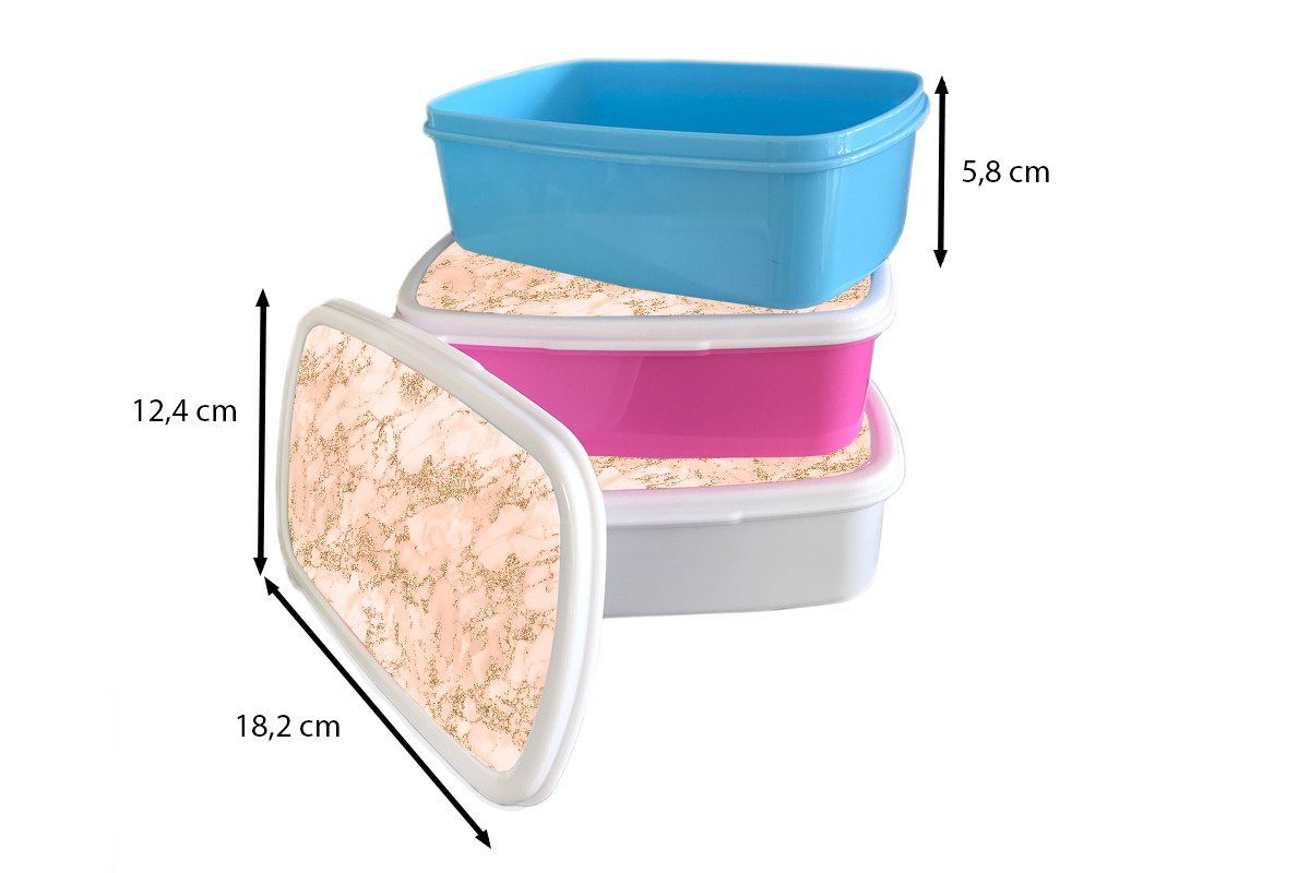 Brotdose MuchoWow Brotbox rosa - für - Marmor Snackbox, Erwachsene, Kunststoff Lunchbox Mädchen, (2-tlg), Kunststoff, Design, Luxus - Kinder, Glitzer