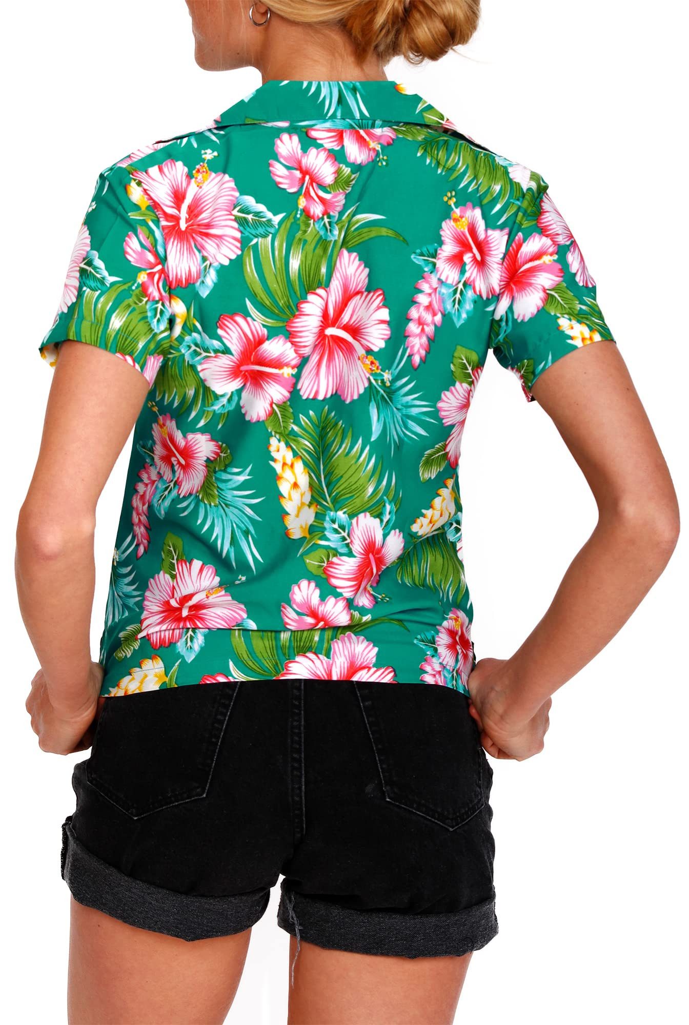 King Kameha Hawaiihemd Hibiscus New Funky Hawaiibluse Damen Kurzarm Front-Tasche Stylish