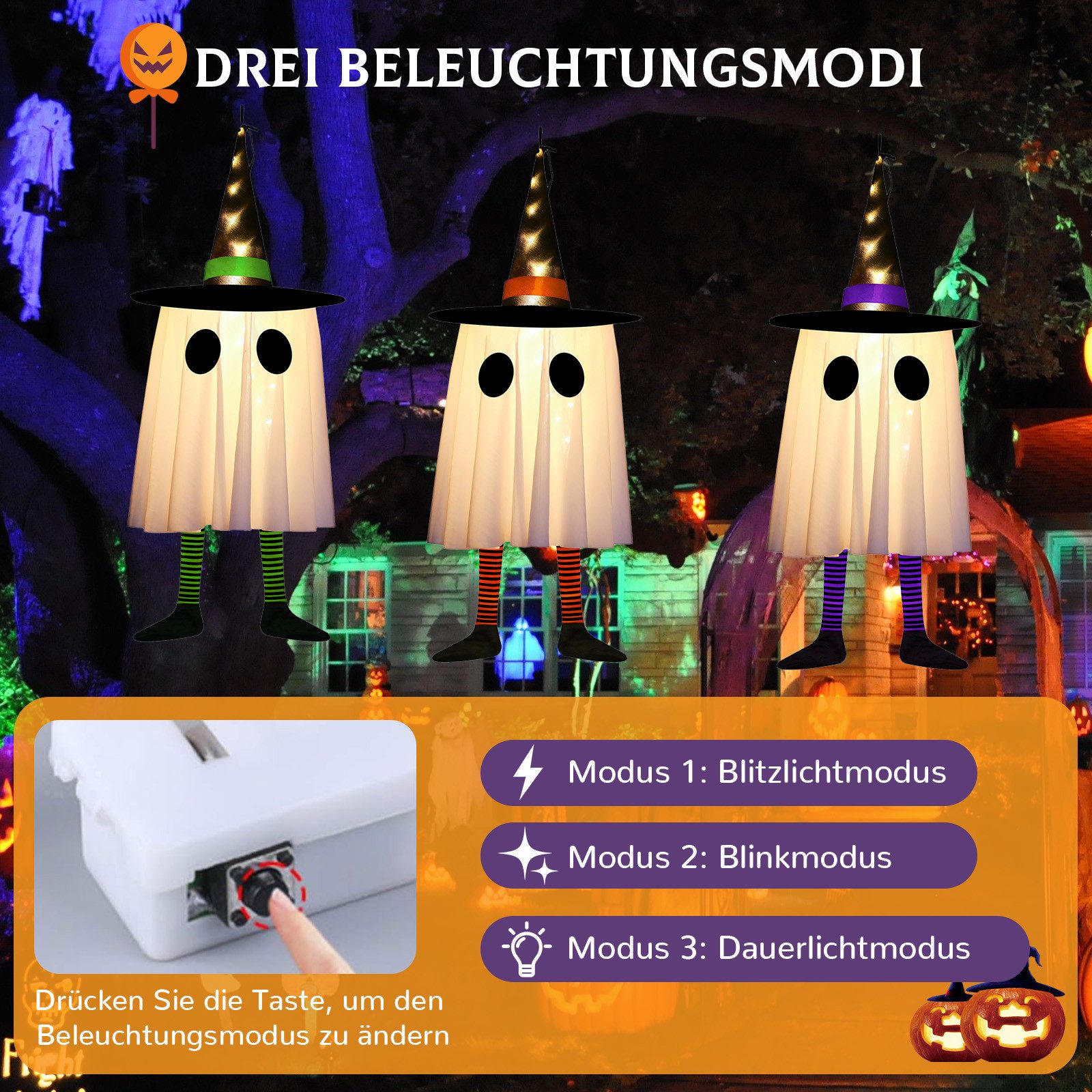 Jibenhome LED-Lichterkette Geister-Hexenhut 6cm Halloween-Deko mit günstig online kaufen