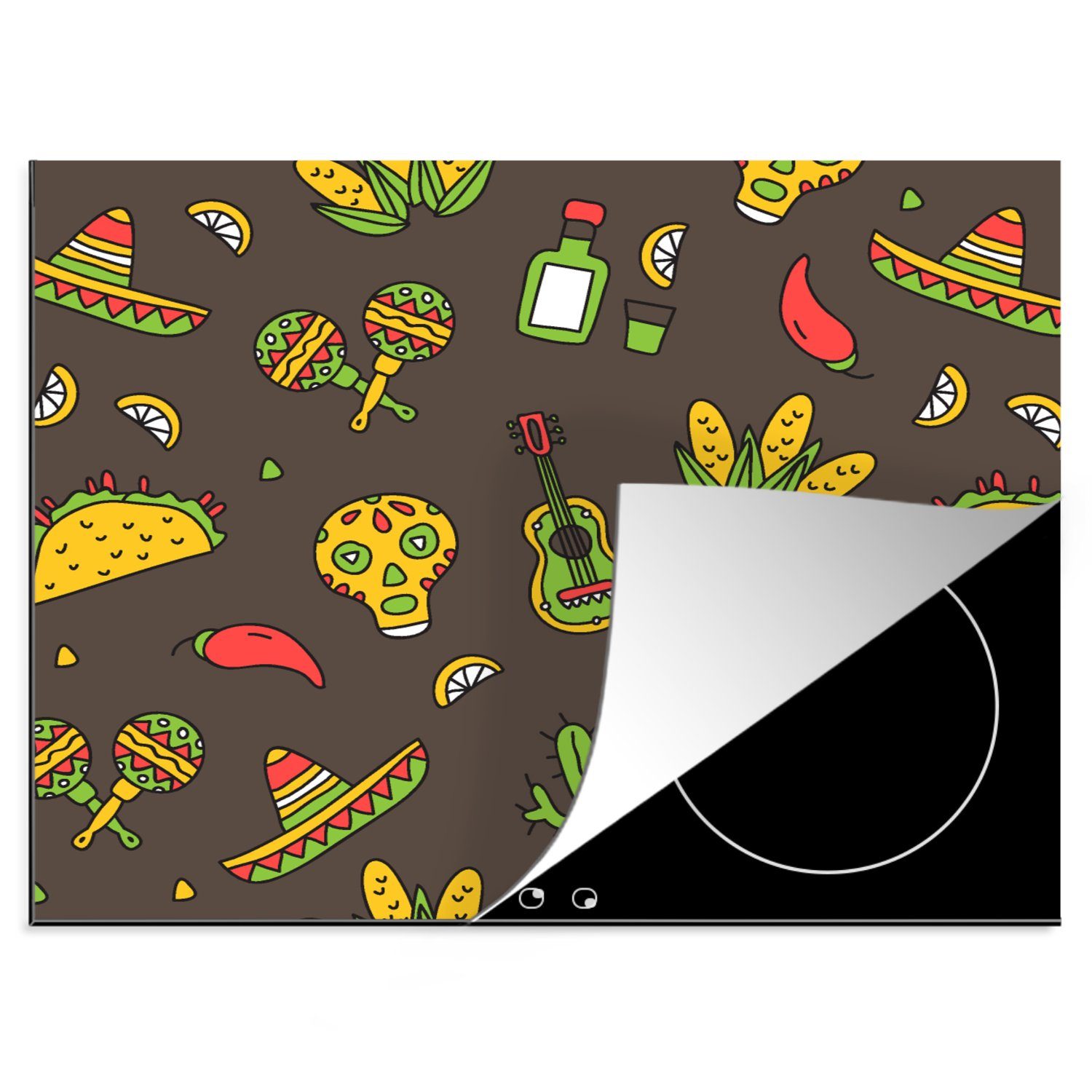 MuchoWow Herdblende-/Abdeckplatte Muster - Mexiko - Sombrero, Vinyl, (1 tlg), 60x52 cm, Mobile Arbeitsfläche nutzbar, Ceranfeldabdeckung