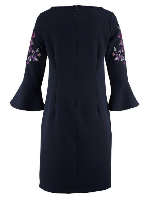 Alba Moda Kleid mit Blütenstickerei in blau