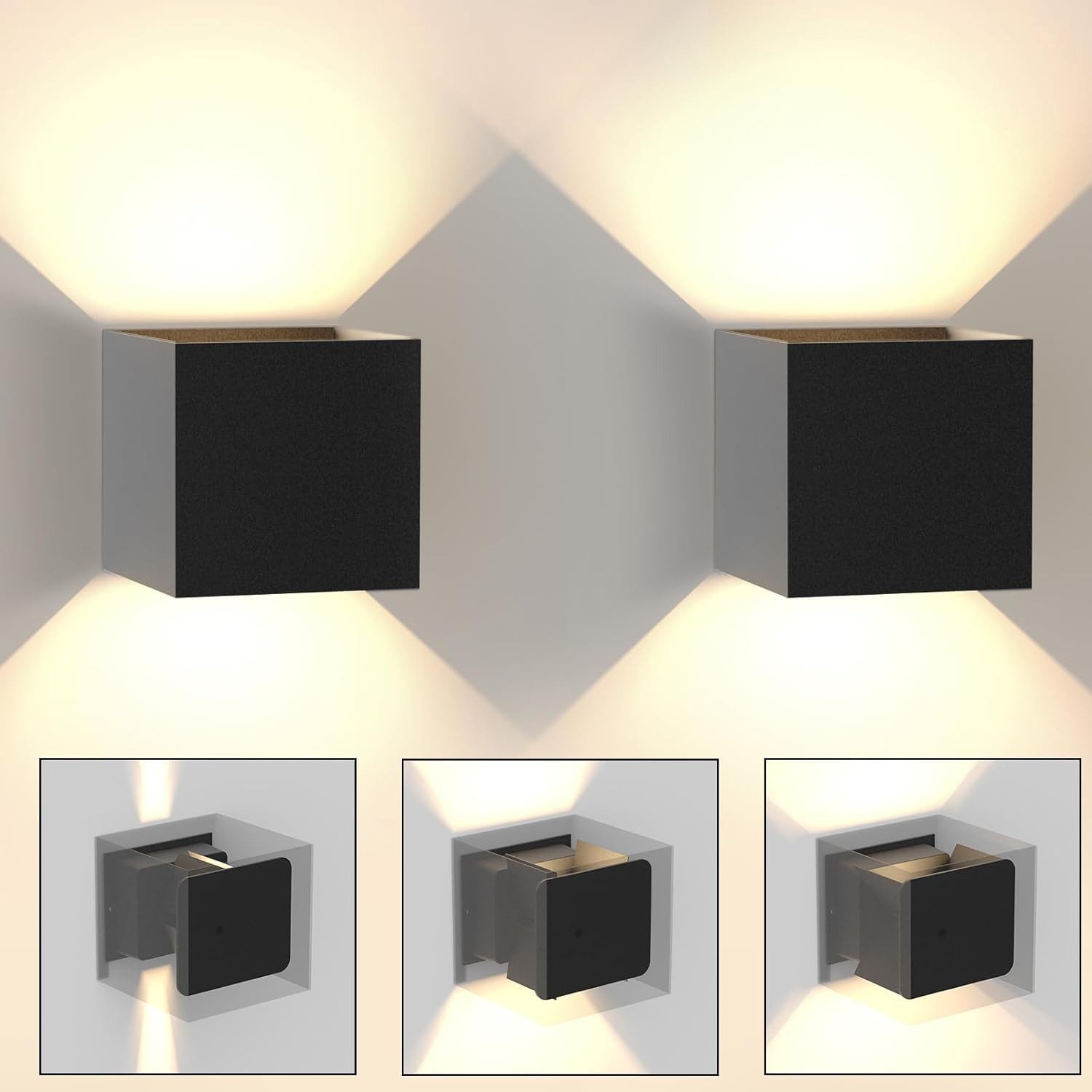 ZMH LED Wandleuchte Wandlampe Schwarz - Modern Außenwandleuchte Schlafzimmer, 3000k, IP65 Wandleuchte Garten