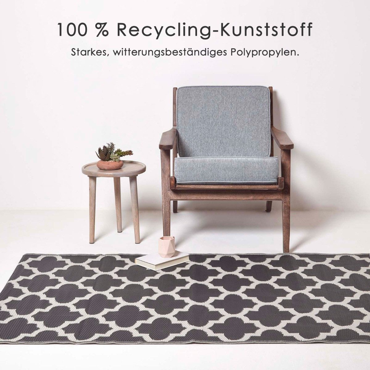 Homescapes Outdoorteppich Outdoor-Teppich Nola aus Polpropylen mit schwarz-weißem, 180 x 270 cm, rechteckig, Höhe: 20 mm