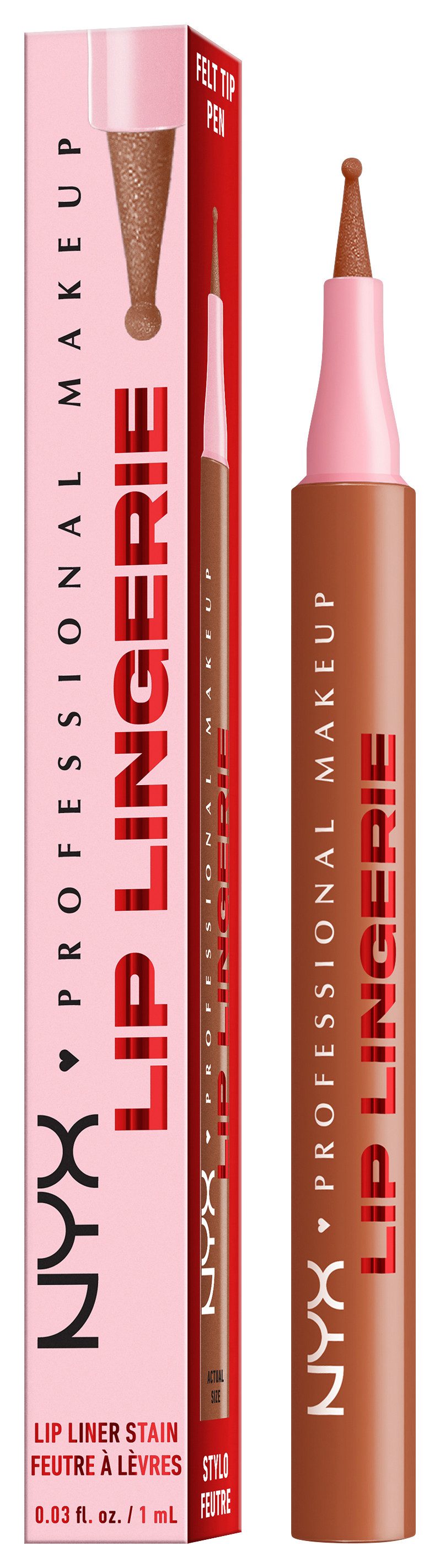 NYX PROFESSIONAL MAKEUP Lippenstift LIP LINGERIE LIP LINER STAIN, wisch- und wasserfesten Halt, mit präziser Filzkugelspitze