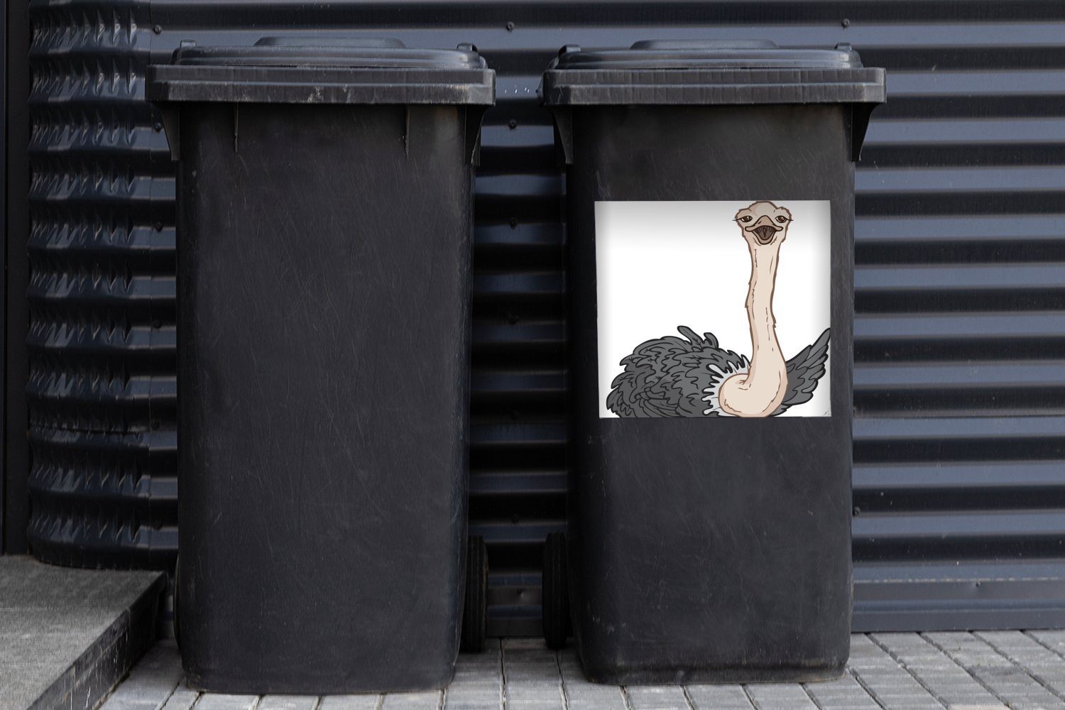 MuchoWow Wandsticker Illustration Straußes Mülleimer-aufkleber, Mülltonne, St), eines (1 Abfalbehälter Sticker, Container, glücklichen