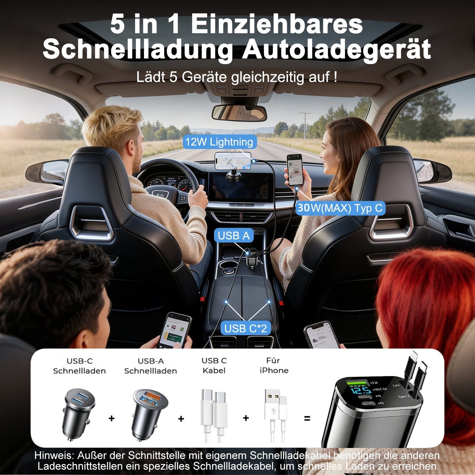 neue dawn Zigarettenanzünder USB C Auto Schnell Ladegerät für iPhone Samsung KFZ-Netzteil (für iPhone 17/16/15/14/13/12,Samsung S25/S24/S23/S22/S21,mit ladekabel)