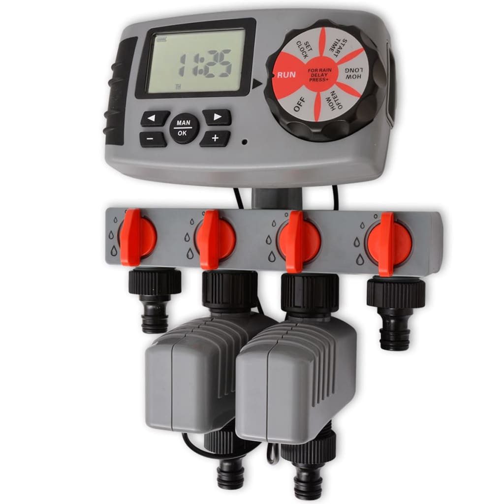 vidaXL Bewässerungssystem, Automatischer Bewässerungs-Timer mit 4 Stationen 3 V