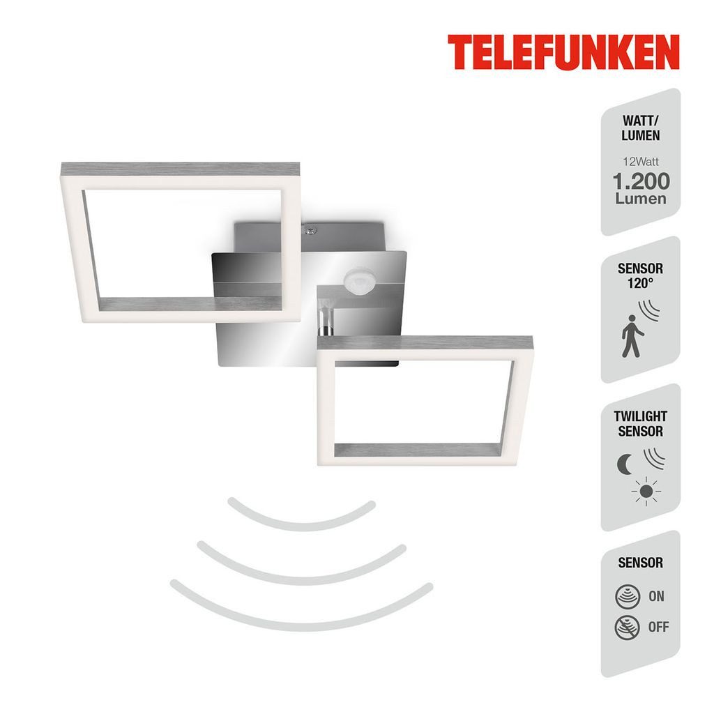 Telefunken LED Deckenleuchte 318508TF, Leuchtdauer einstellbar, LED fest integriert, 2700K - Extra-Warmweiß, Deckenleuchte Sensor drehbar 12W 1200lm 3000K 47x22,6x7,4cm