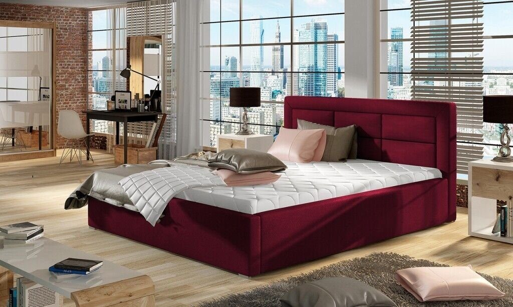 JVmoebel Bett, Designer Bett Textil Luxus Robustes Rot Polster Hotel Betten Schlafzimmer