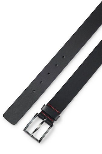 kontrastfarbenen Metallschliesse HUGO dezenter Nähten mit und Black Geek_Sz35 Ledergürtel
