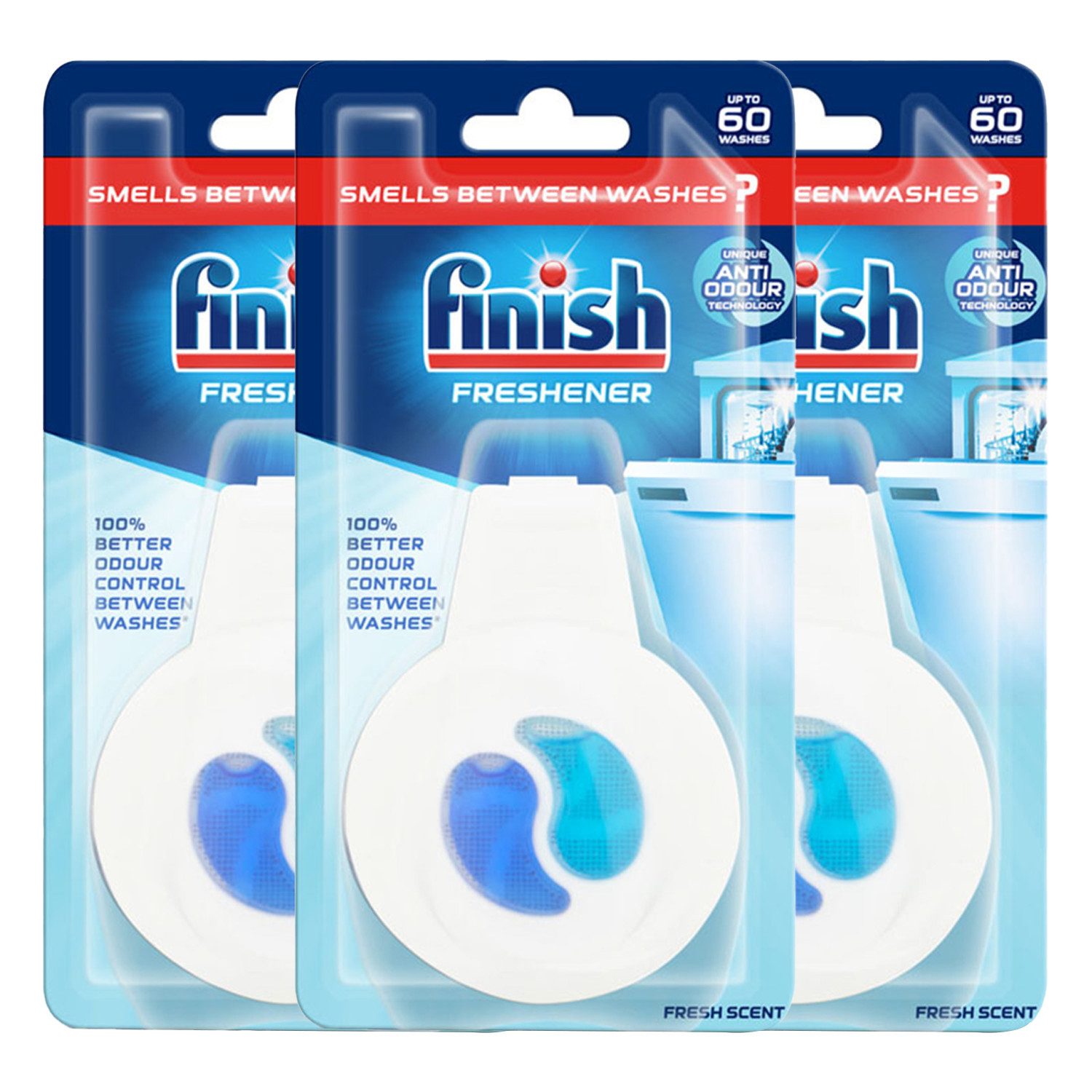 3x Finish Geruchsstop Spülmaschine Geschirrspülerfrischer für je ca. 6 Küchenreiniger