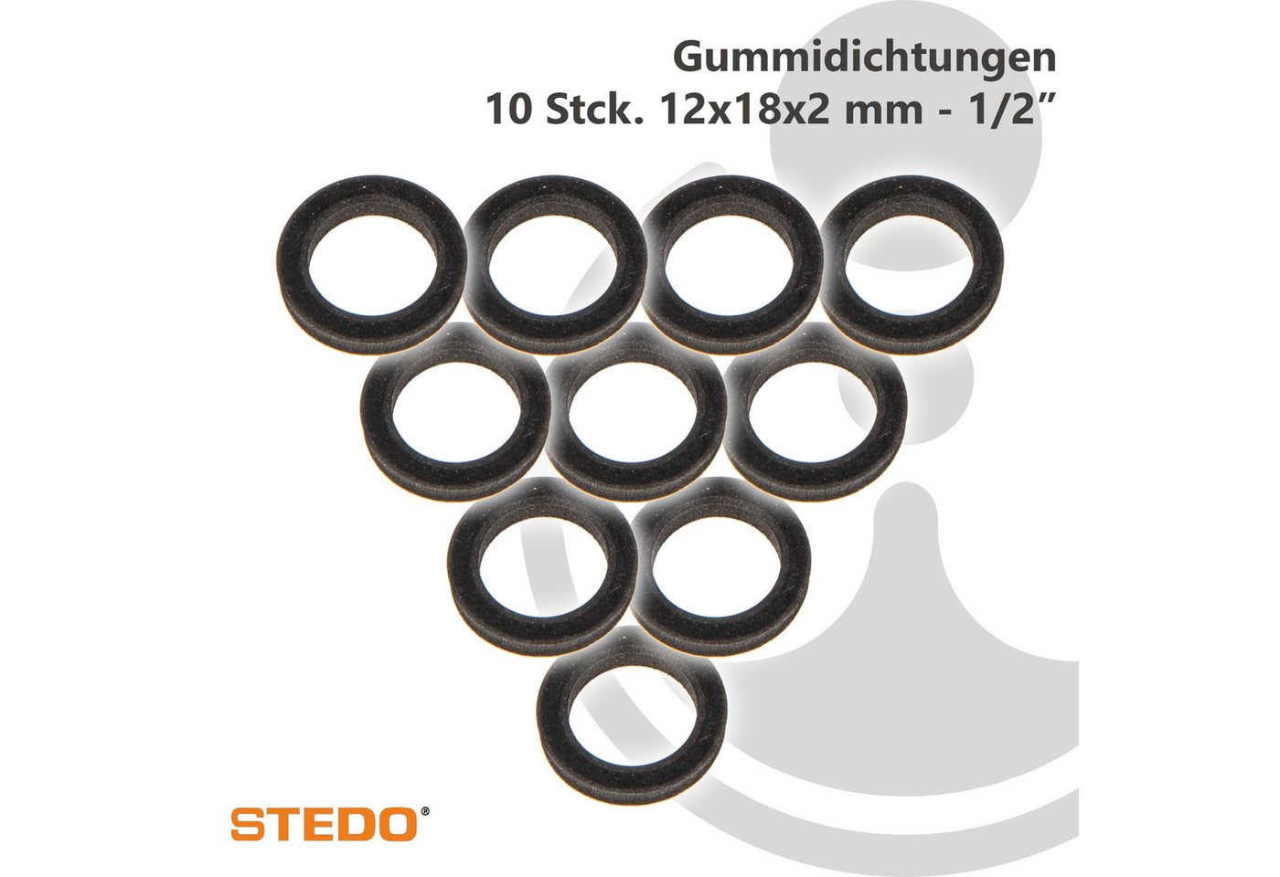 Thumbnail - Stedo Gewindefitting Gummi Dichtung, für Überwurfmutter im Abwasserbereich (VE 10 Stück), 12 x 18 x 2 mm